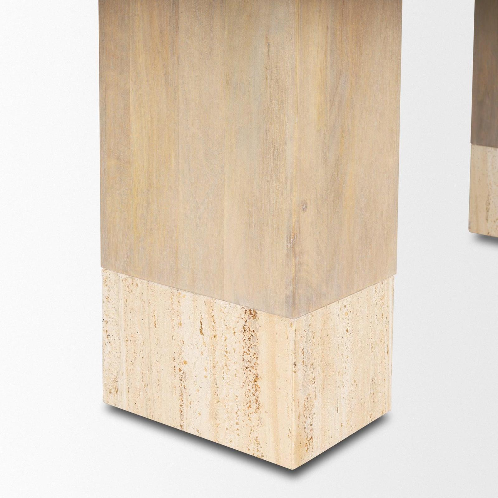 Mercana Shivon Light Brown Mango Wood W/ Travertine Dining Table