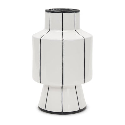 Mercana Dinah White w/ Black Stripes Ceramic Vase Clearance
