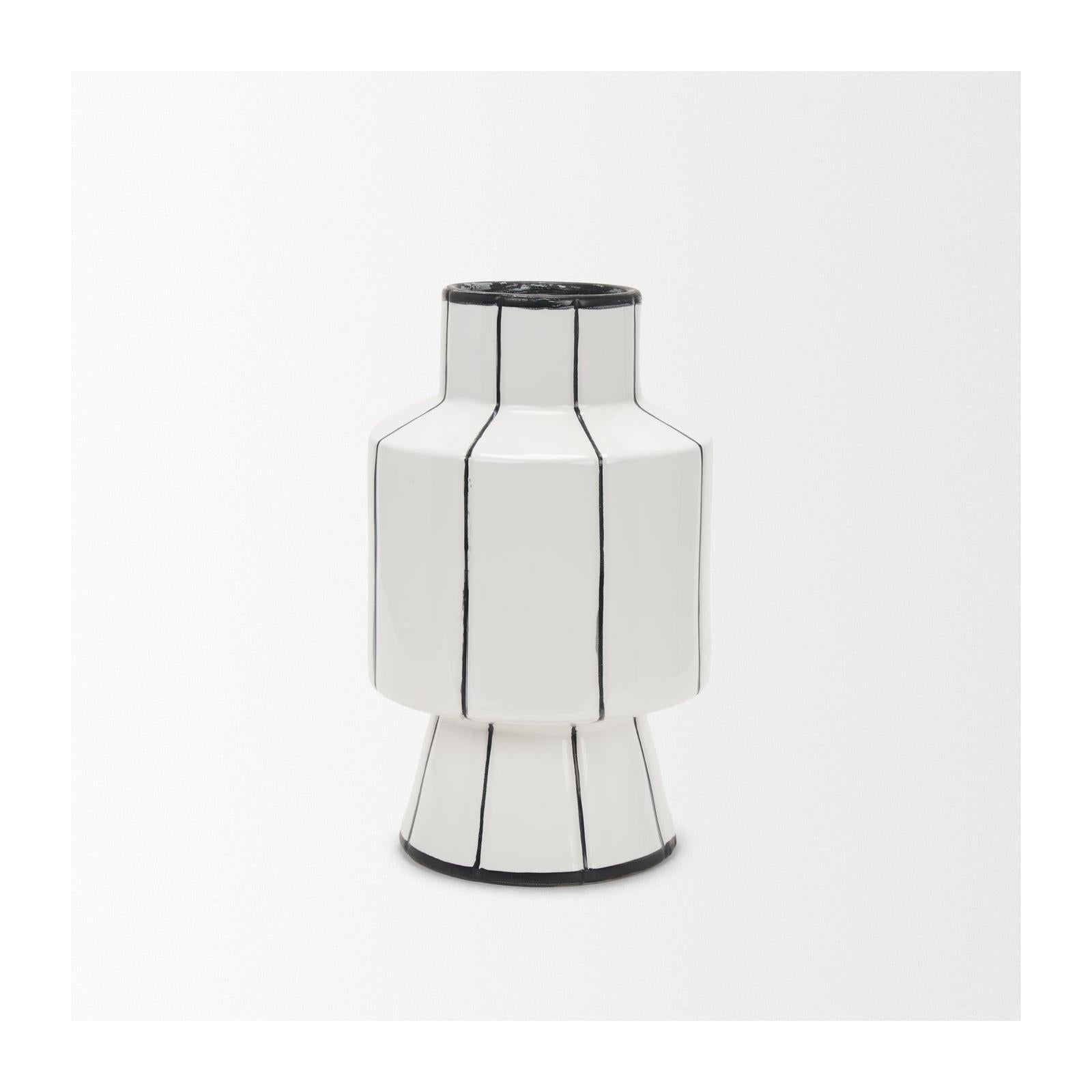 Mercana Dinah White w/ Black Stripes Ceramic Vase Clearance