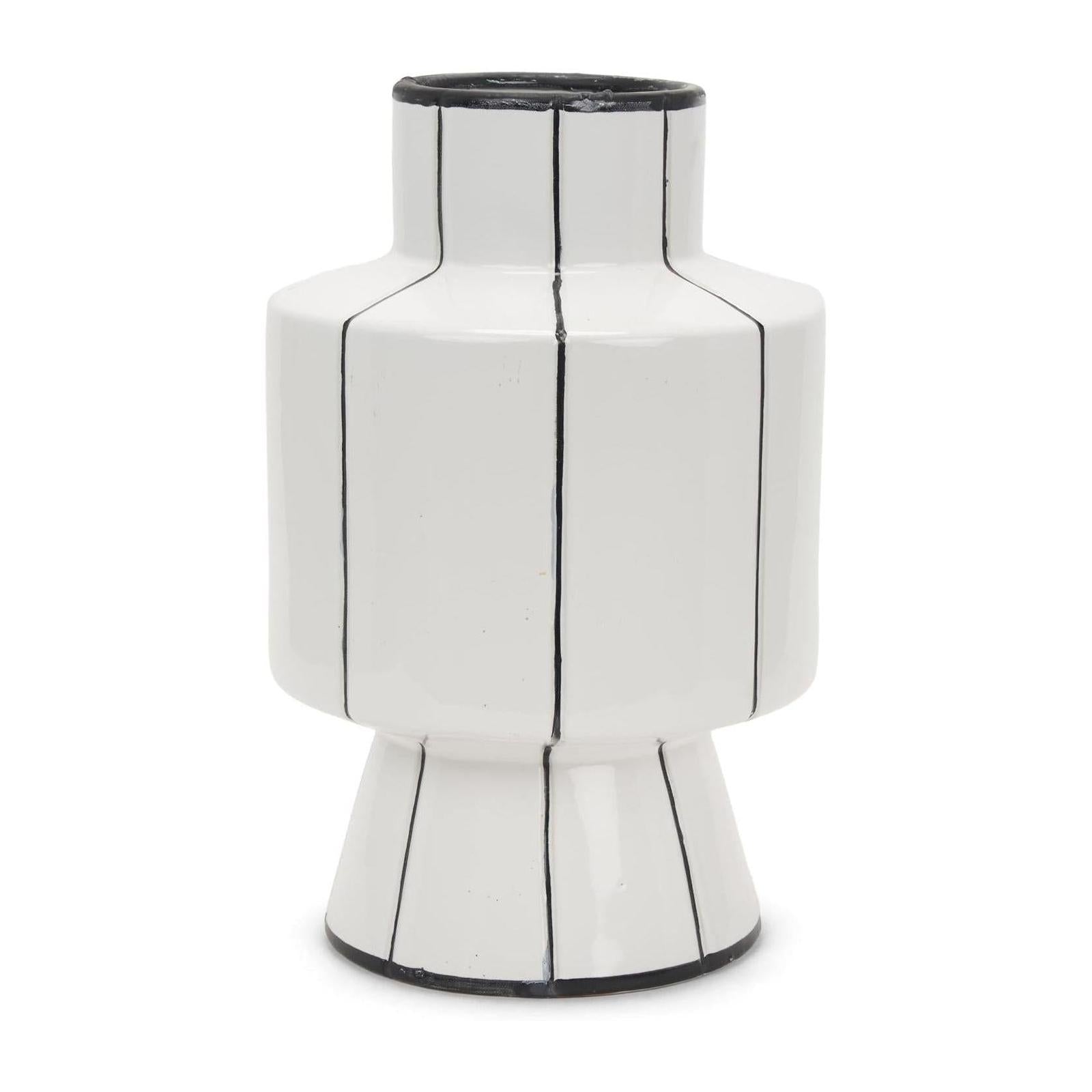 Mercana Dinah White w/ Black Stripes Ceramic Vase Clearance