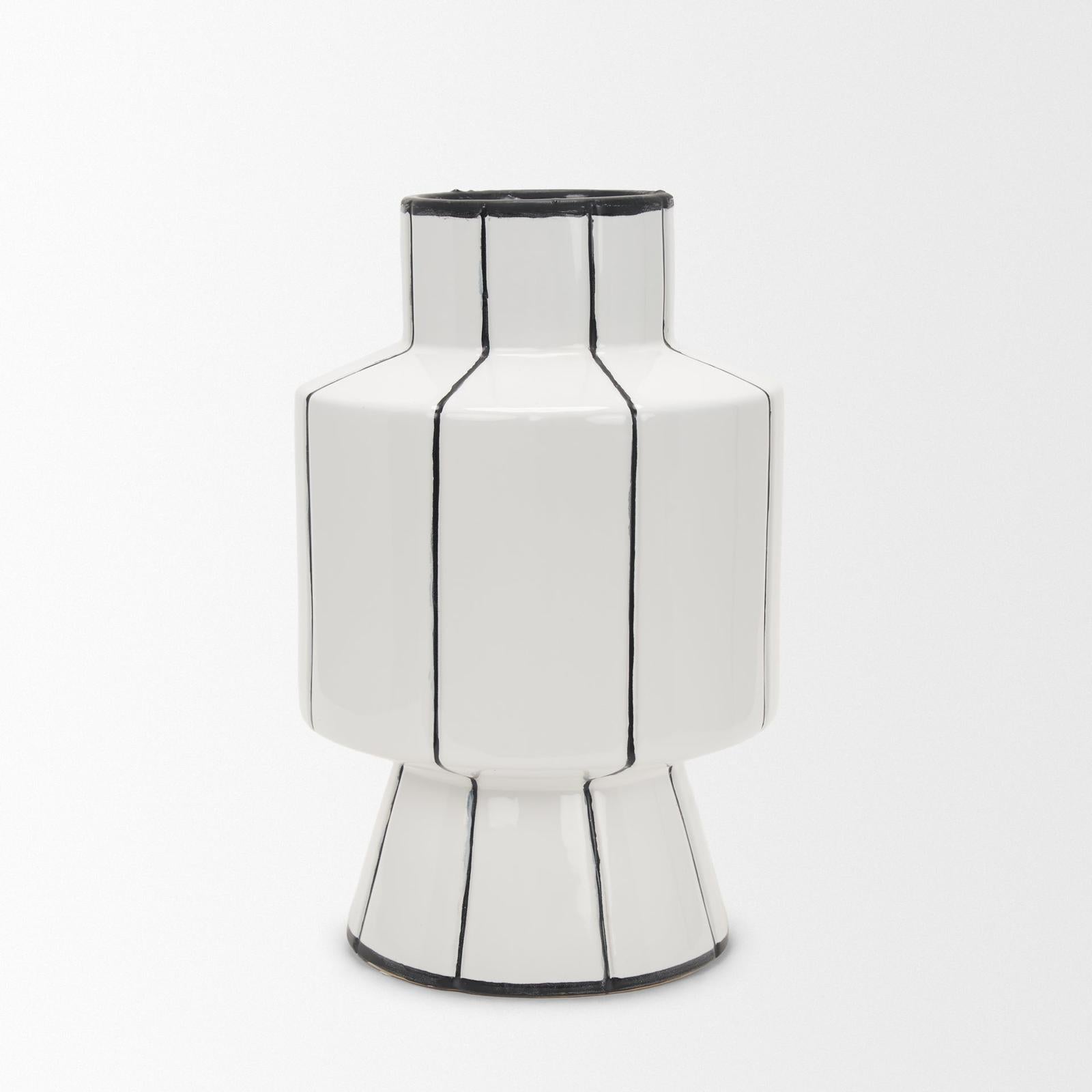 Mercana Dinah White w/ Black Stripes Ceramic Vase Clearance