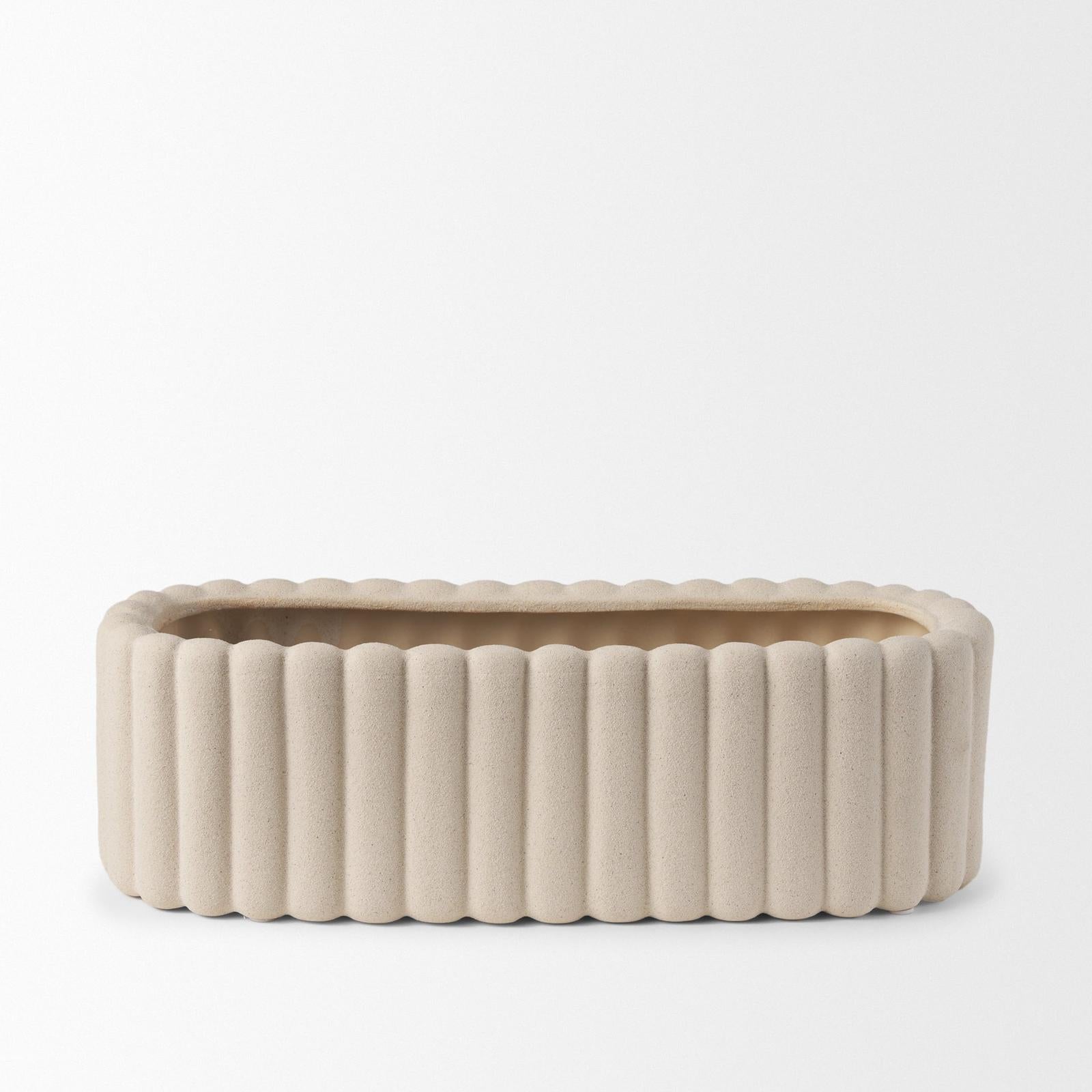 Mercana Mira Textured Blush Beige Fluted Ceramic Vase