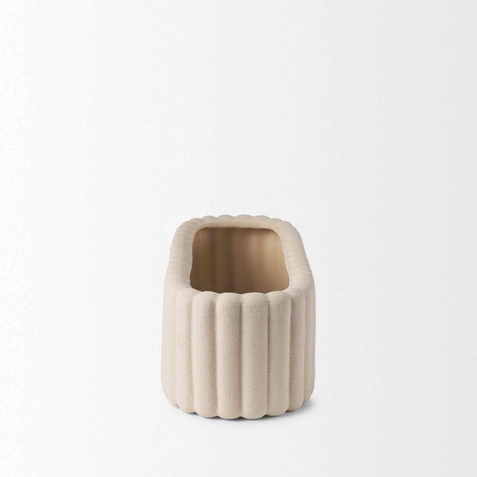 Mercana Mira Textured Blush Beige Fluted Ceramic Vase