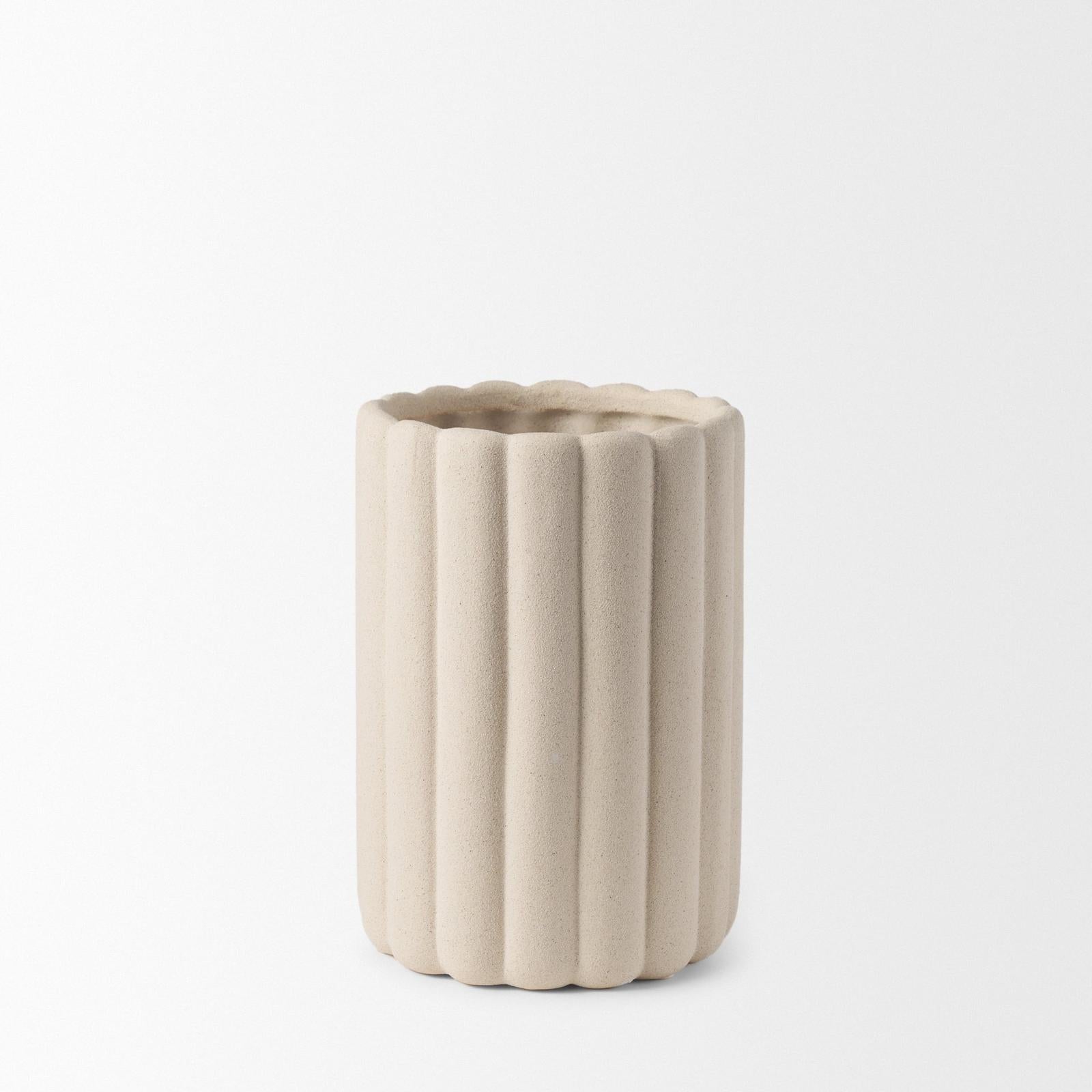 Mercana Mira Textured Blush Beige Fluted Ceramic Vase