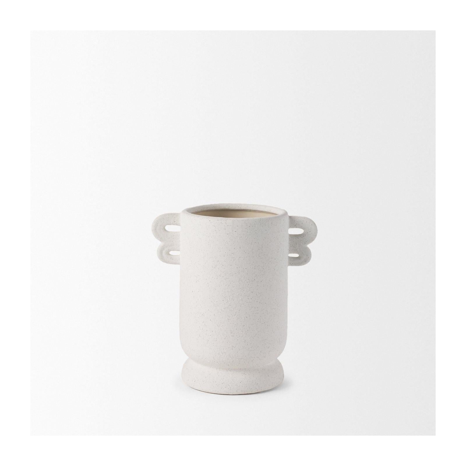 Mercana Dylan Textured Off White w/ Handles Ceramic Vase Clearance