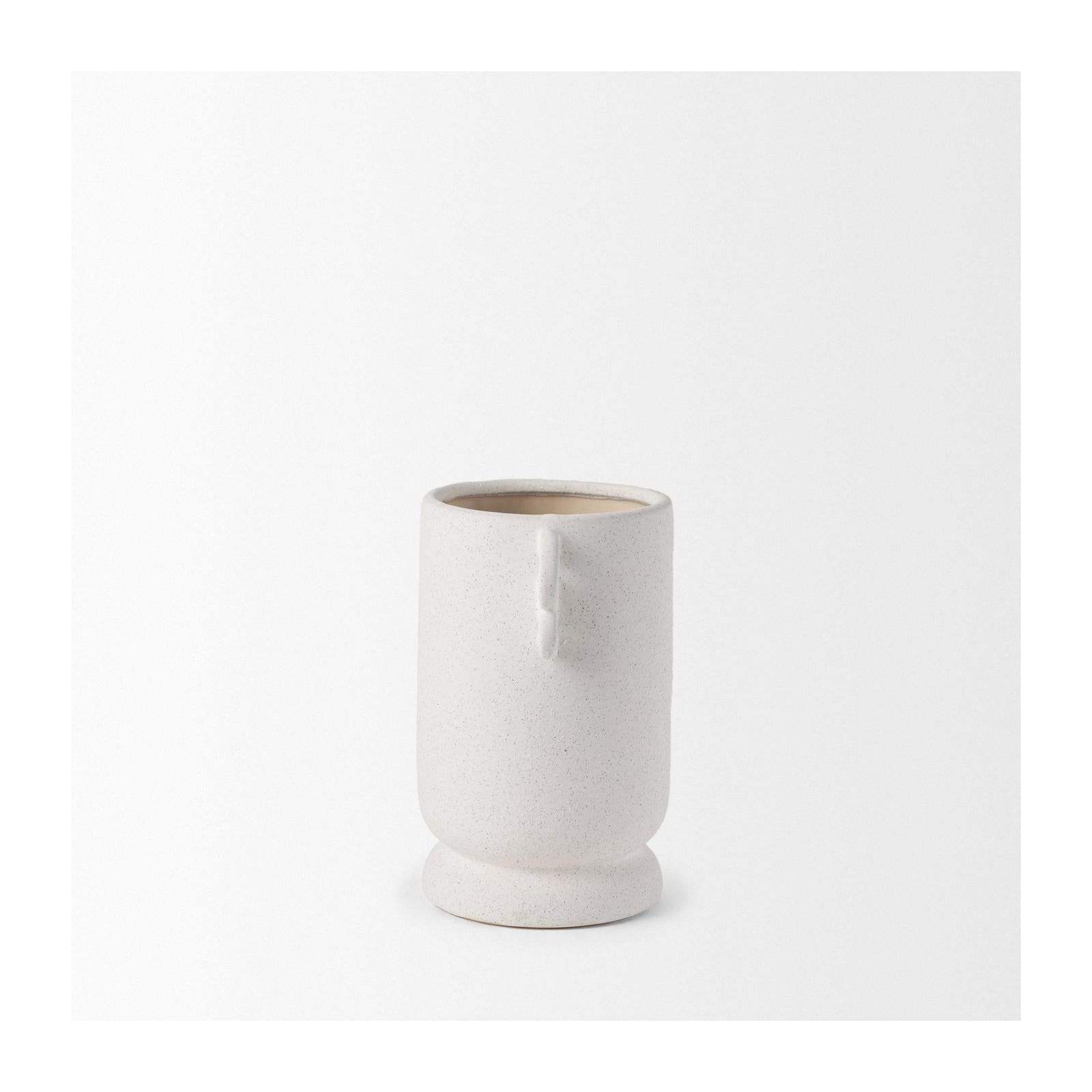 Mercana Dylan Textured Off White w/ Handles Ceramic Vase Clearance