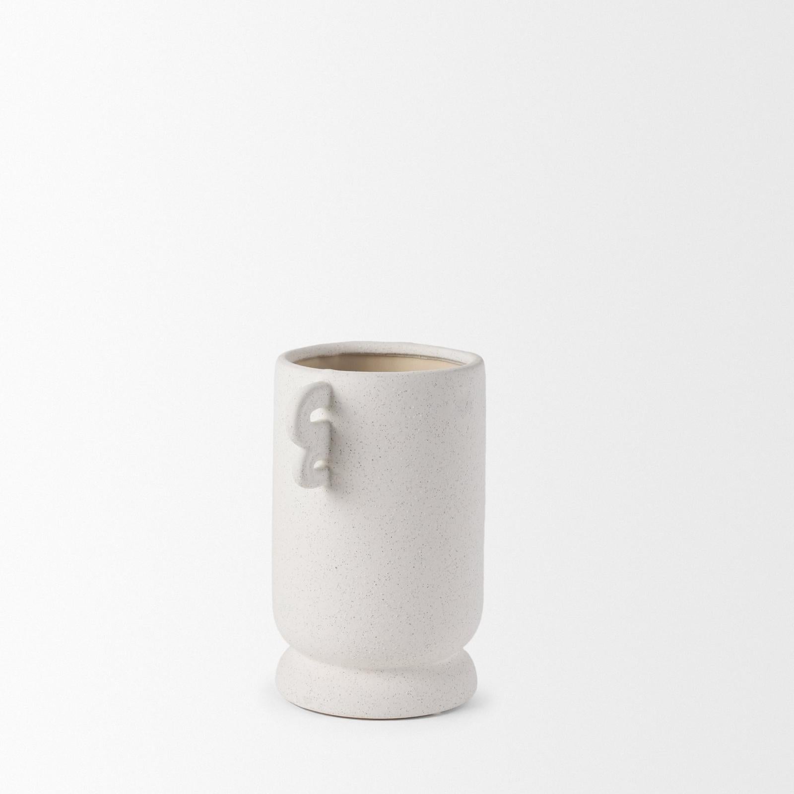 Mercana Dylan Textured Off White w/ Handles Ceramic Vase Clearance