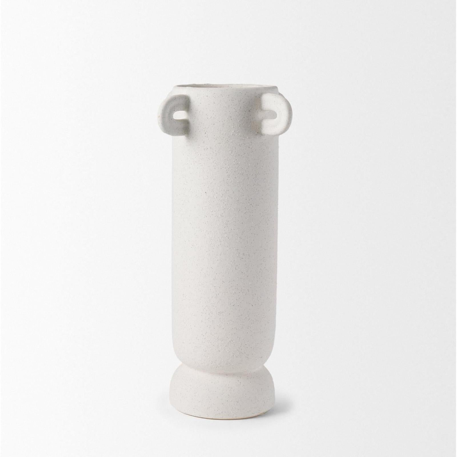 Mercana Dylan Textured Off White w/ Handles Ceramic Vase Clearance