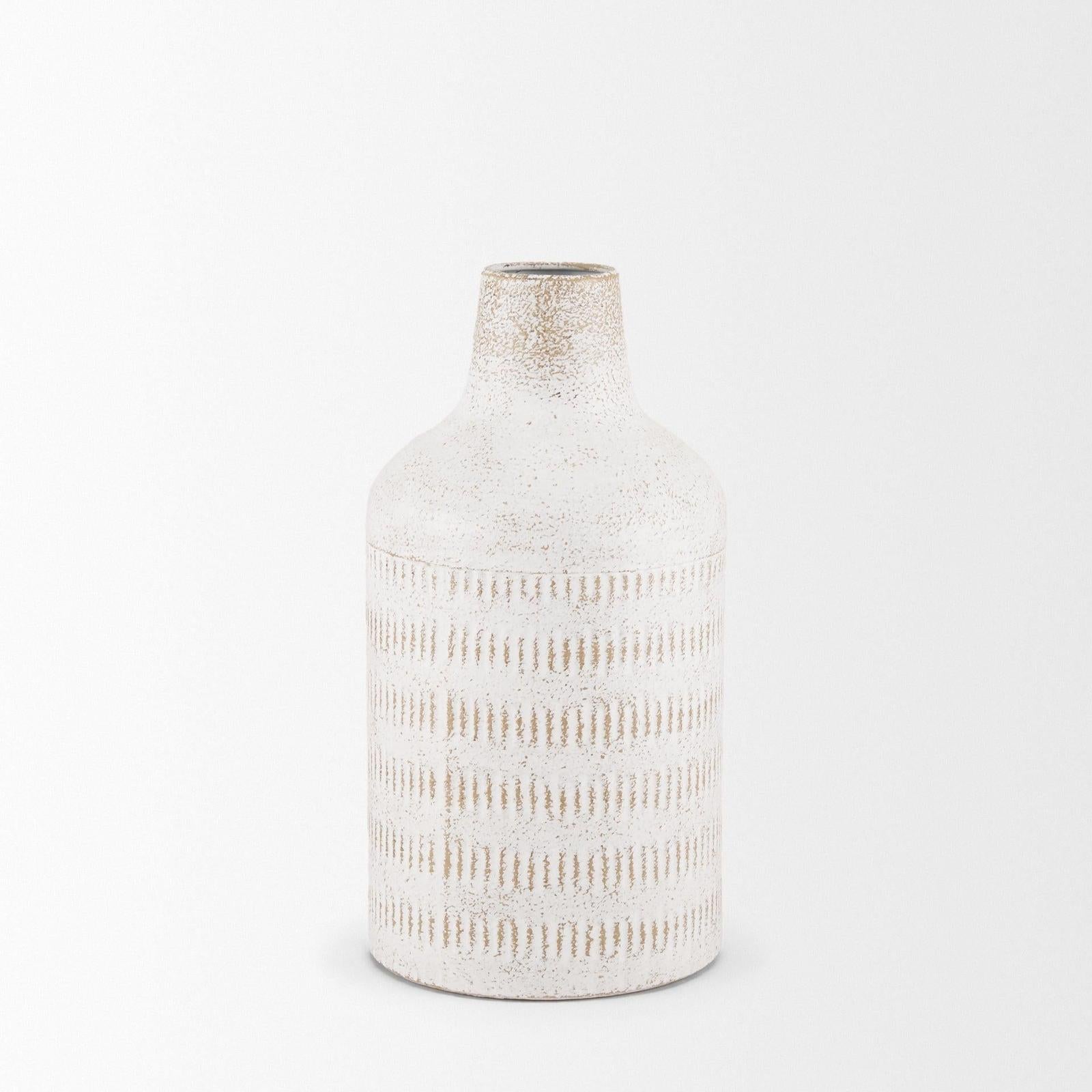 Mercana Tisha White W/ Terracotta Distressing Metal Vase