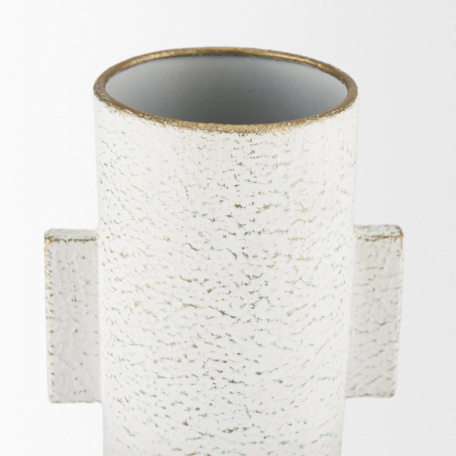 Mercana Torres Textured Off White w/ Gold Metal Vase