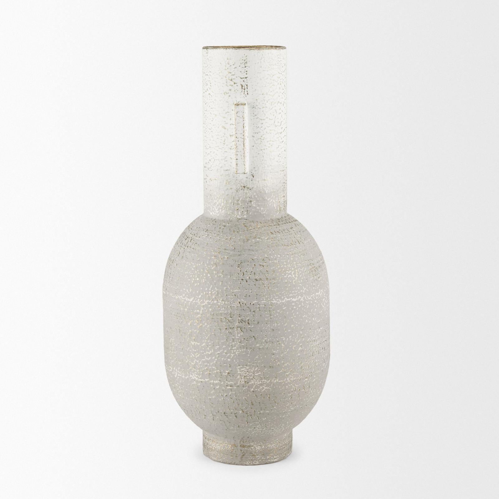 Mercana Torres Textured Off White w/ Gold Metal Vase