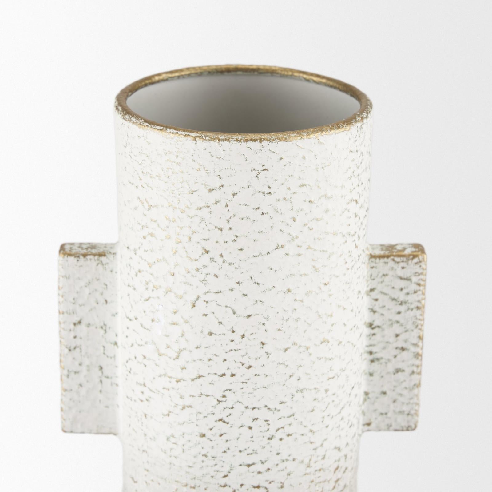 Mercana Torres Textured Off White w/ Gold Metal Vase
