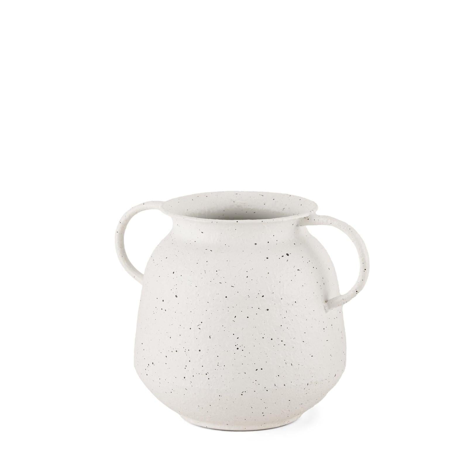 Mercana Treva White w/ Black Speckles Metal Vase