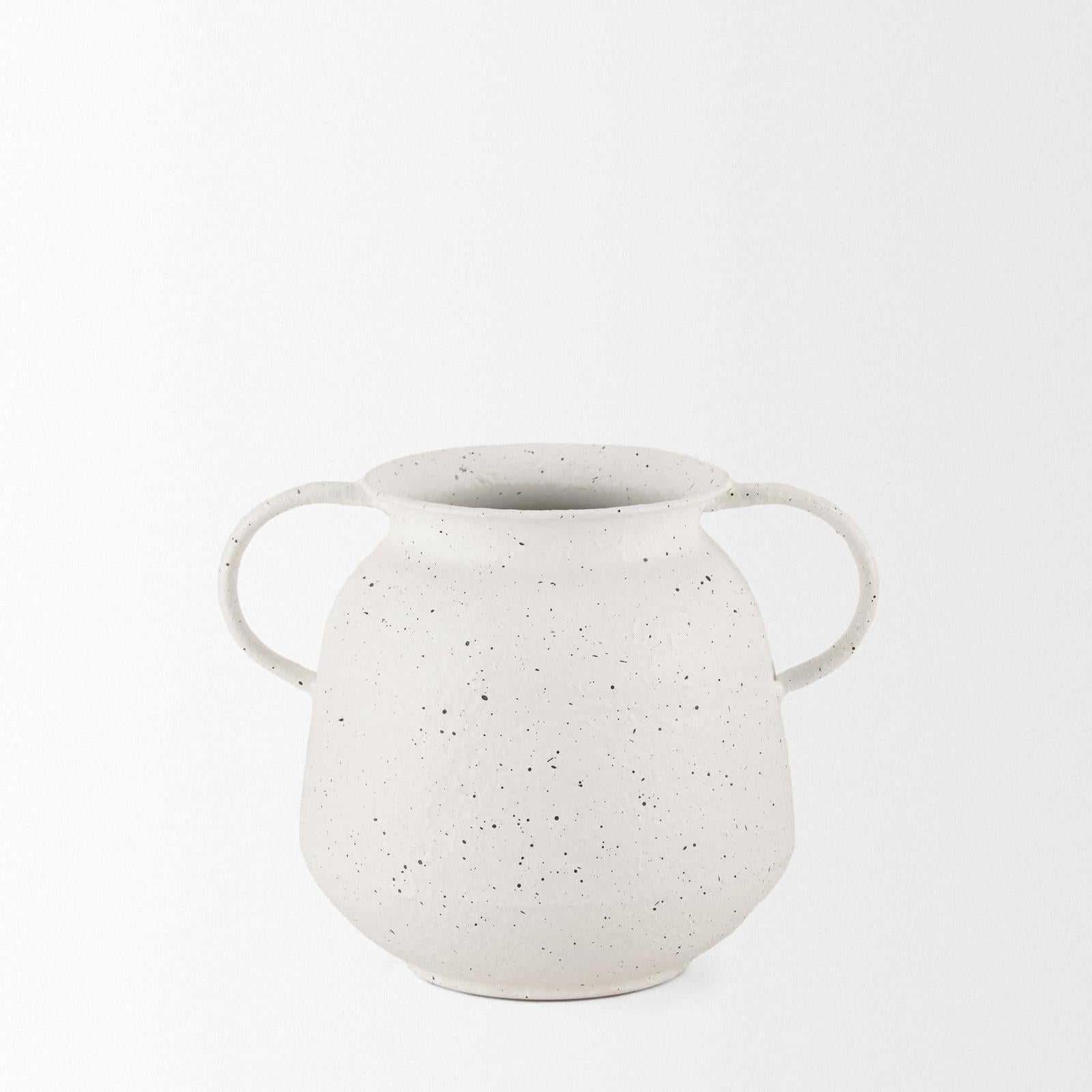 Mercana Treva White w/ Black Speckles Metal Vase