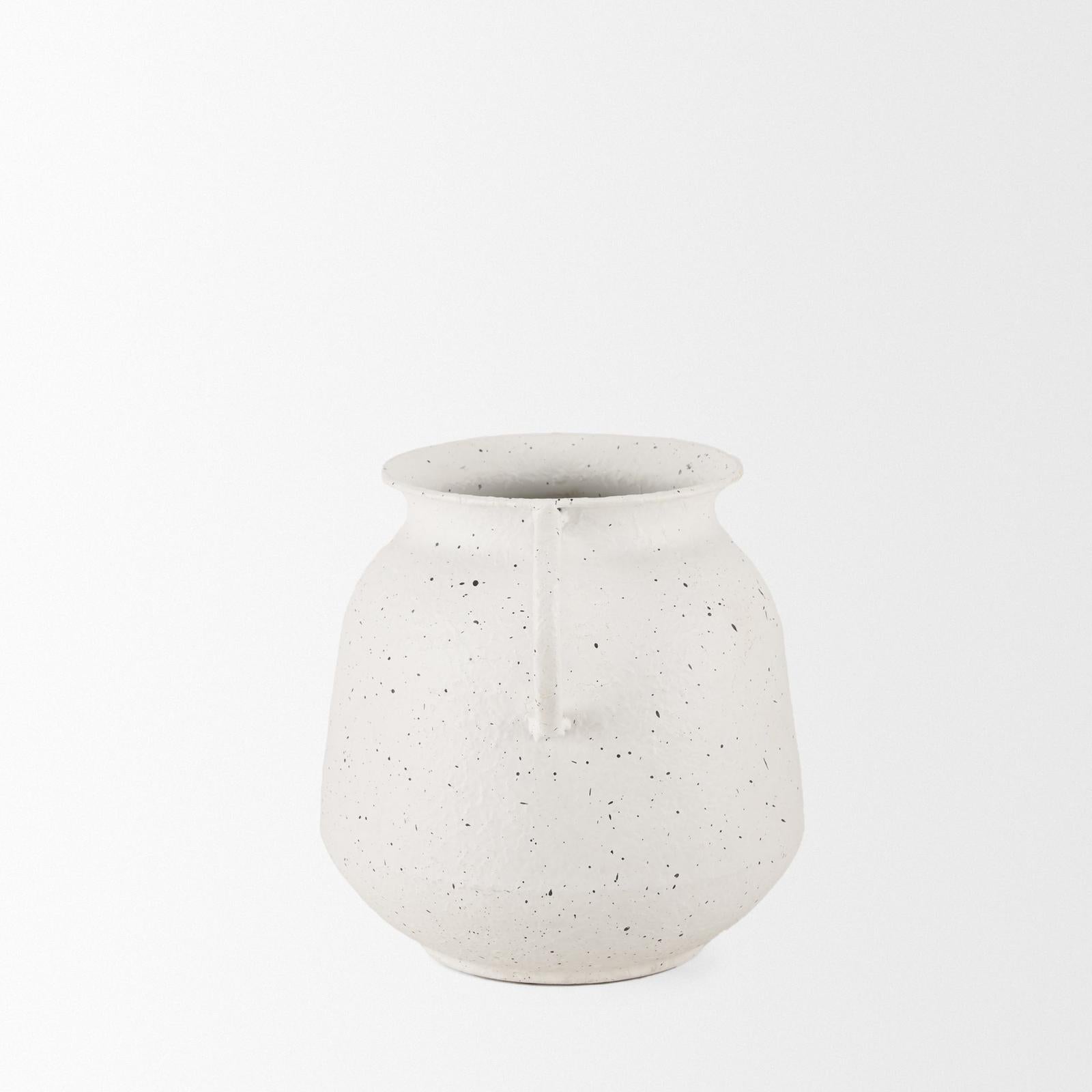 Mercana Treva White w/ Black Speckles Metal Vase