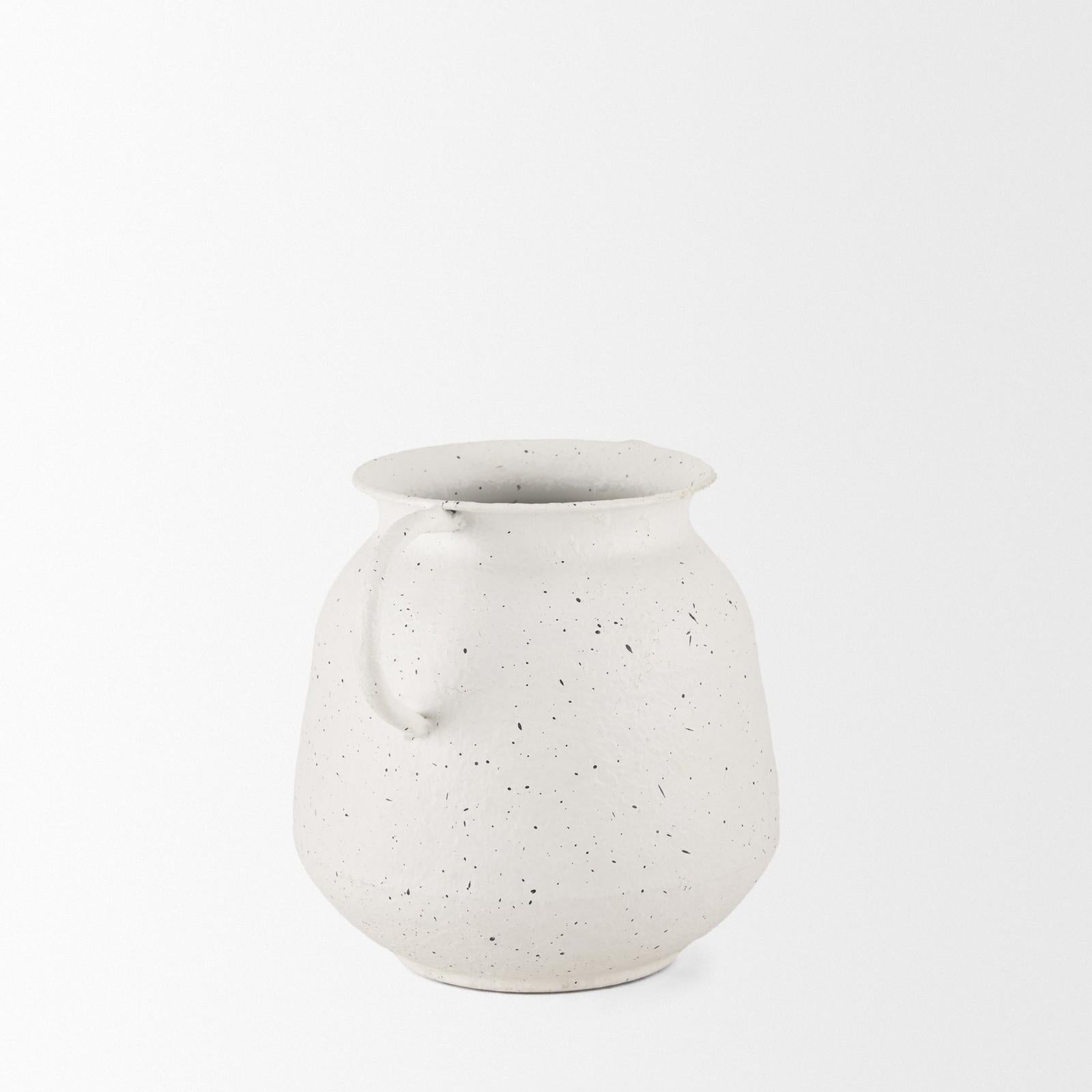 Mercana Treva White w/ Black Speckles Metal Vase