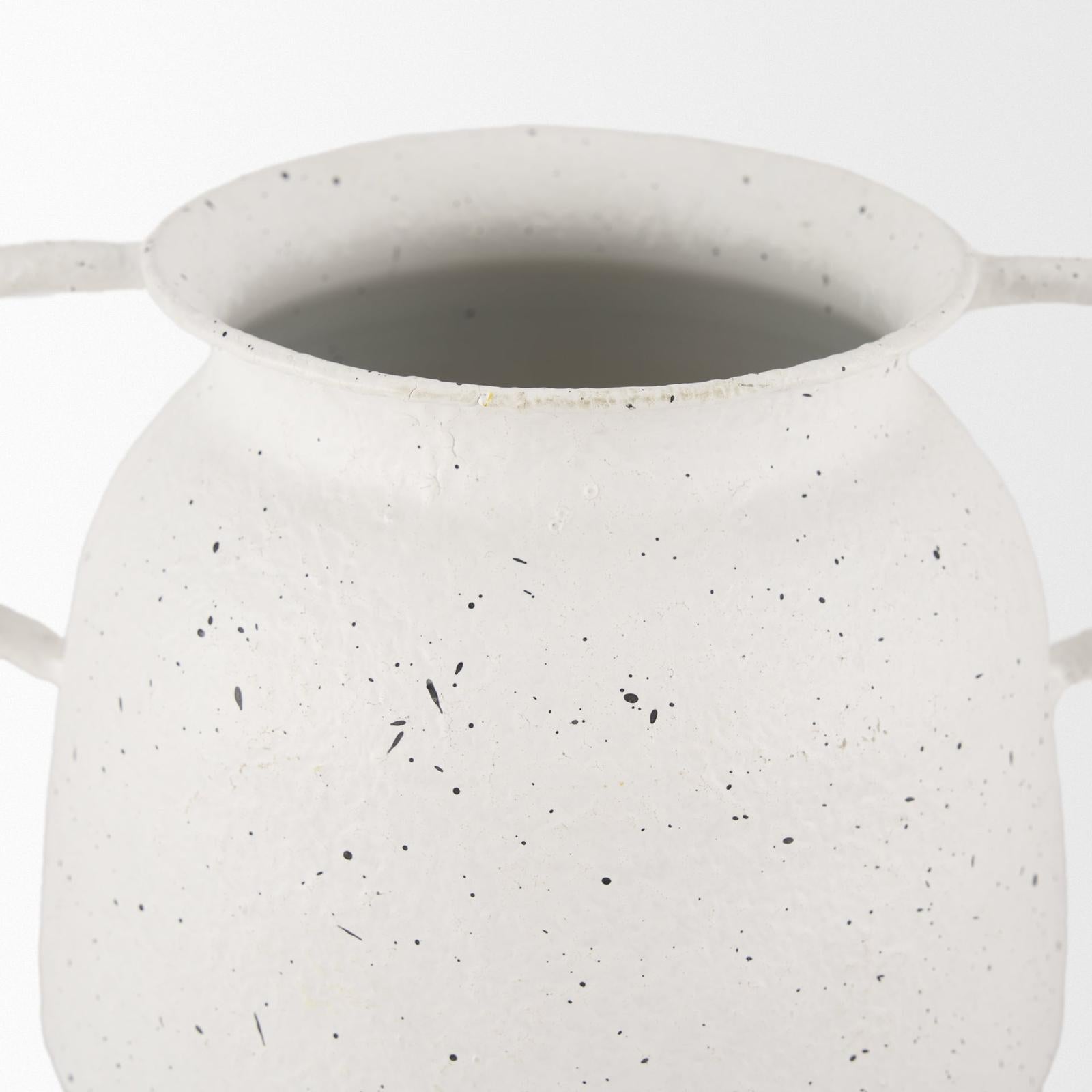 Mercana Treva White w/ Black Speckles Metal Vase