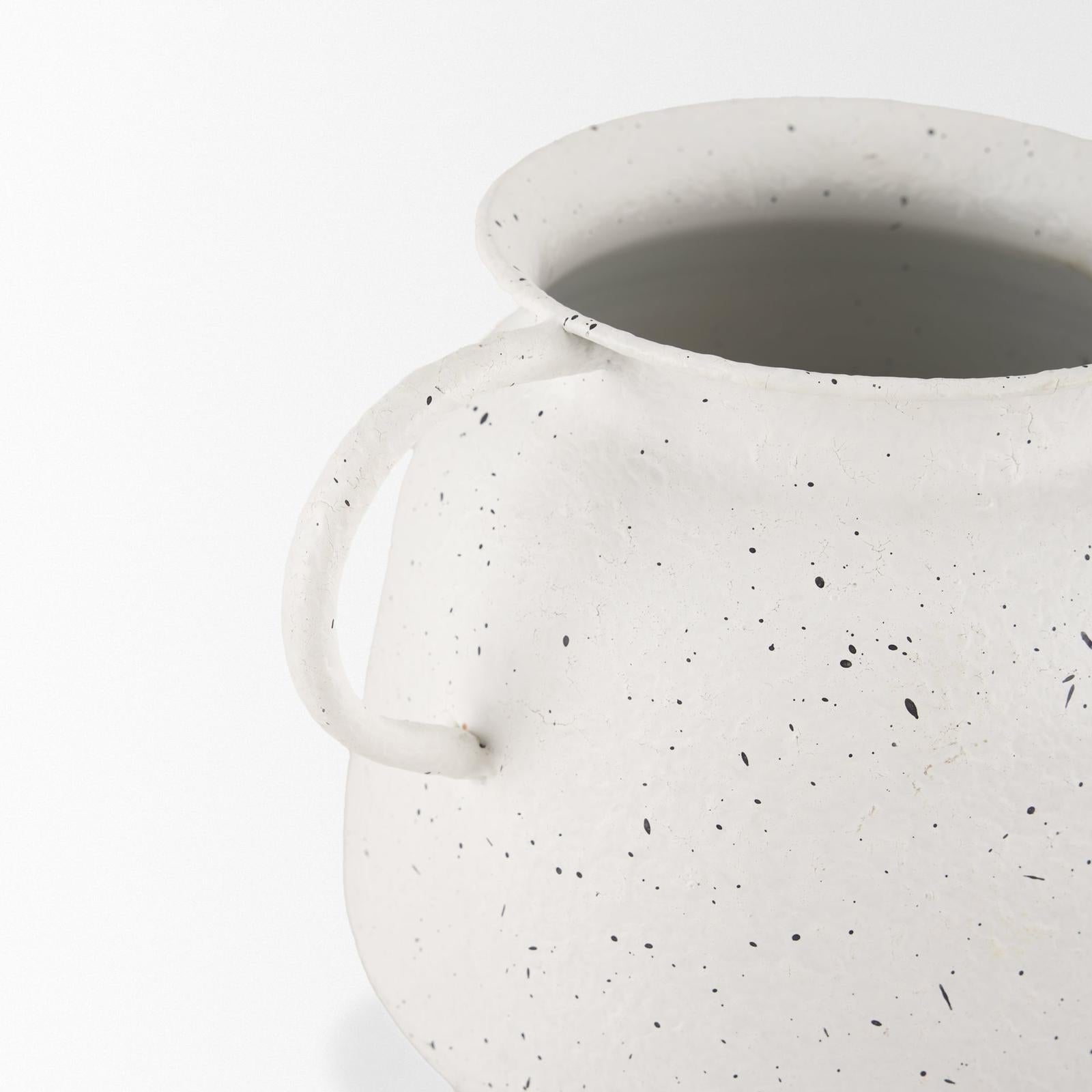 Mercana Treva White w/ Black Speckles Metal Vase