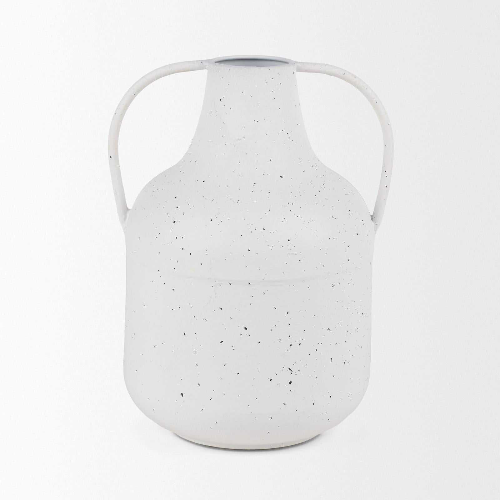 Mercana Treva White w/ Black Speckles Metal Vase