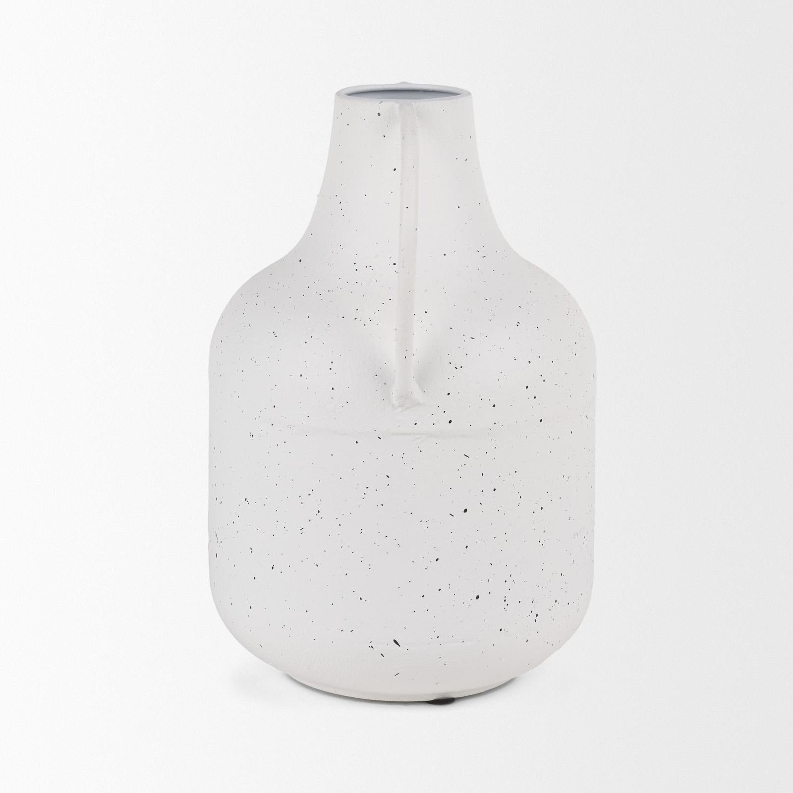 Mercana Treva White w/ Black Speckles Metal Vase