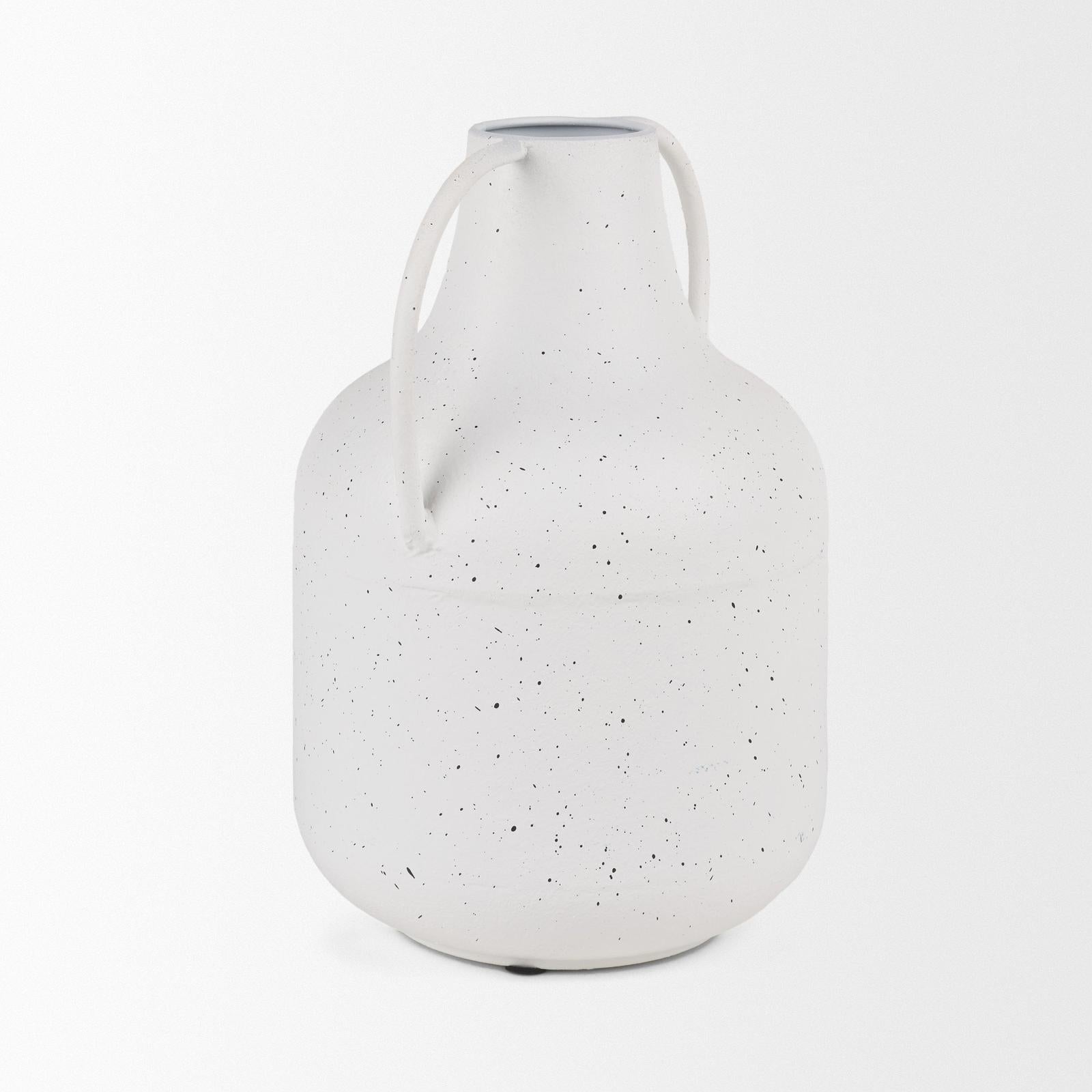 Mercana Treva White w/ Black Speckles Metal Vase
