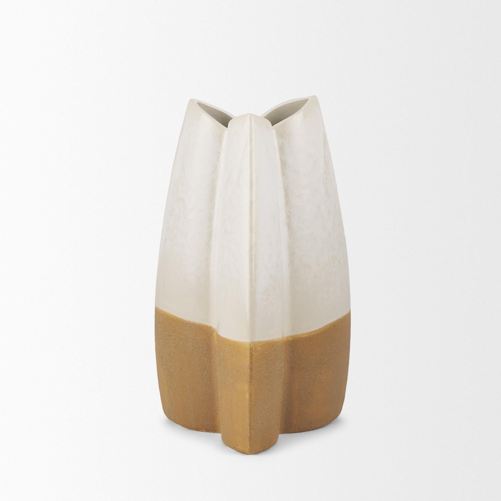 Mercana Vania Off White w/ Tan Textured Ceramic Vase