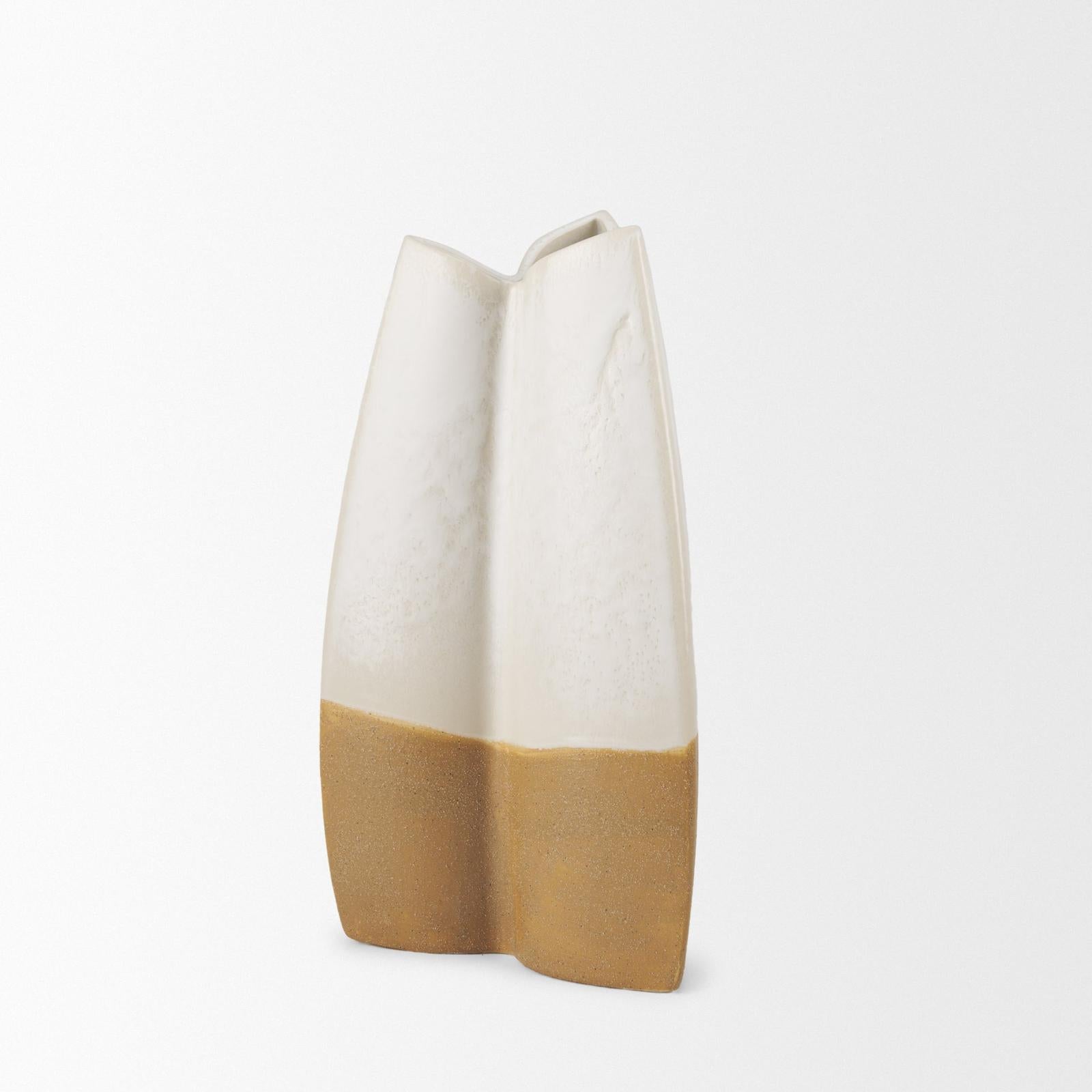 Mercana Vania Off White w/ Tan Textured Ceramic Vase