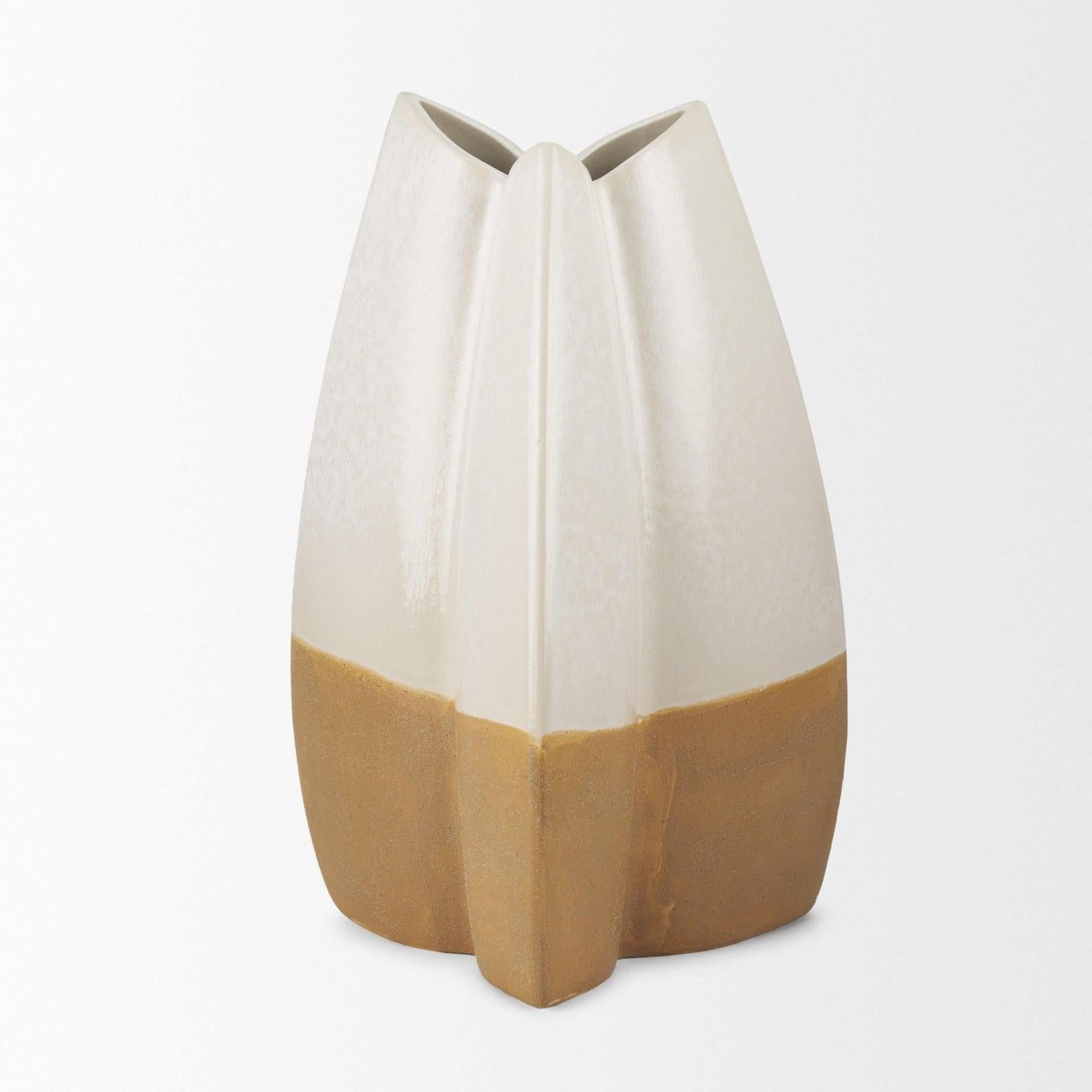 Mercana Vania Off White w/ Tan Textured Ceramic Vase