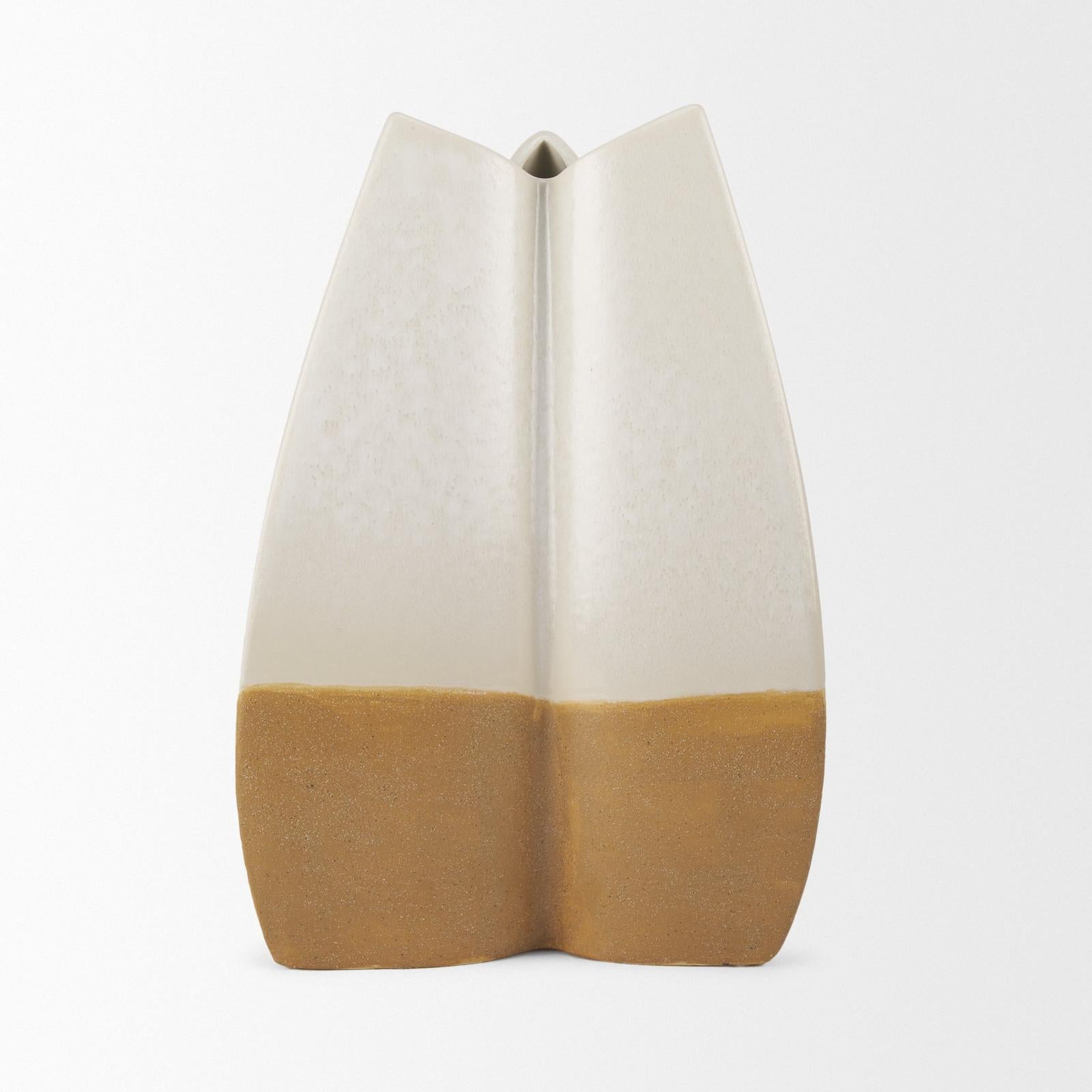 Mercana Vania Off White w/ Tan Textured Ceramic Vase