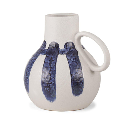 Mercana Truett White w/ Blue Stripes Ceramic Jug Vase Clearance
