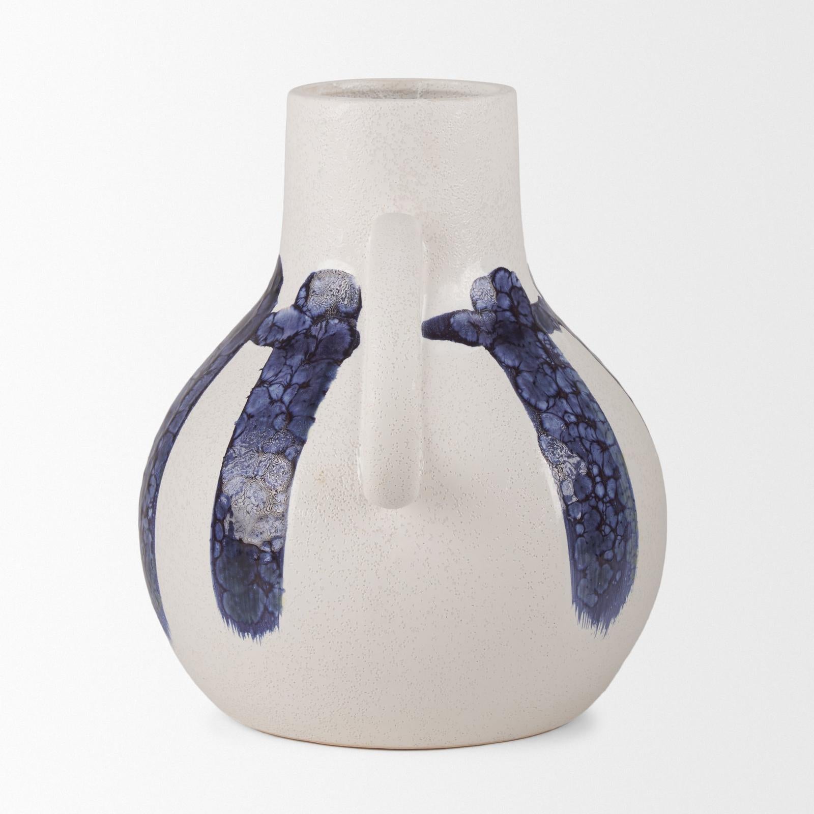 Mercana Truett White w/ Blue Stripes Ceramic Jug Vase Clearance
