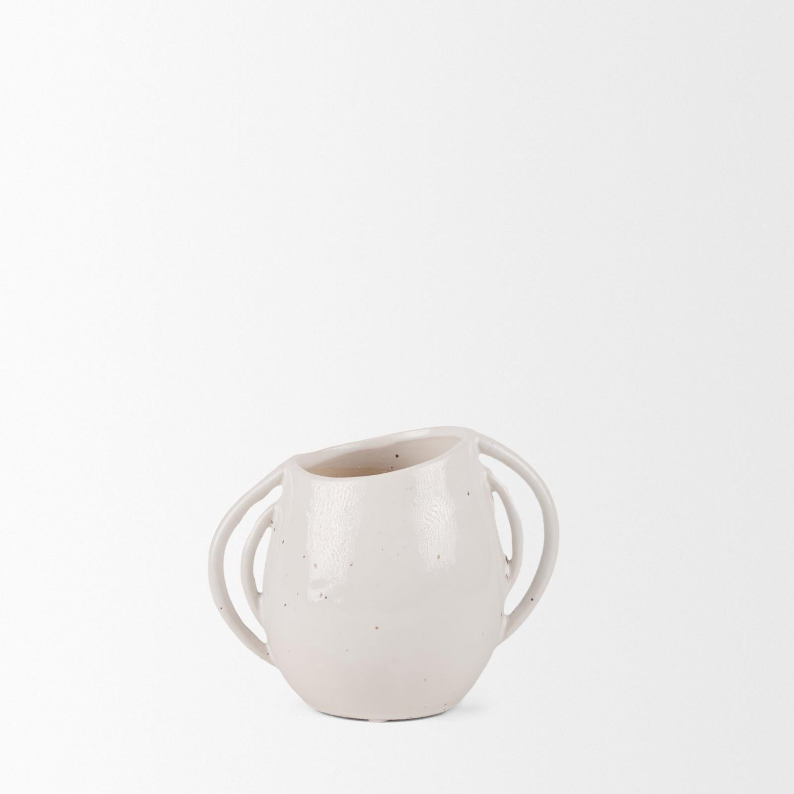 Mercana Urvi Off White Speckled Asymmetrical Ceramic Vase