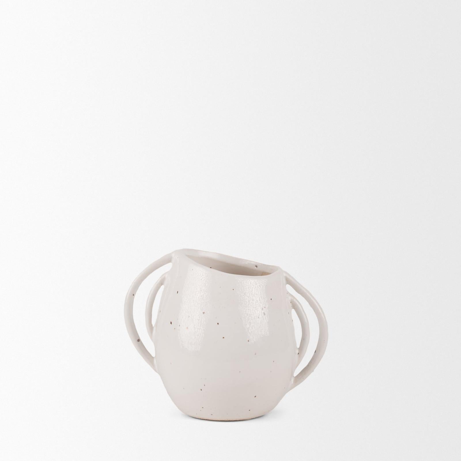 Mercana Urvi Off White Speckled Asymmetrical Ceramic Vase