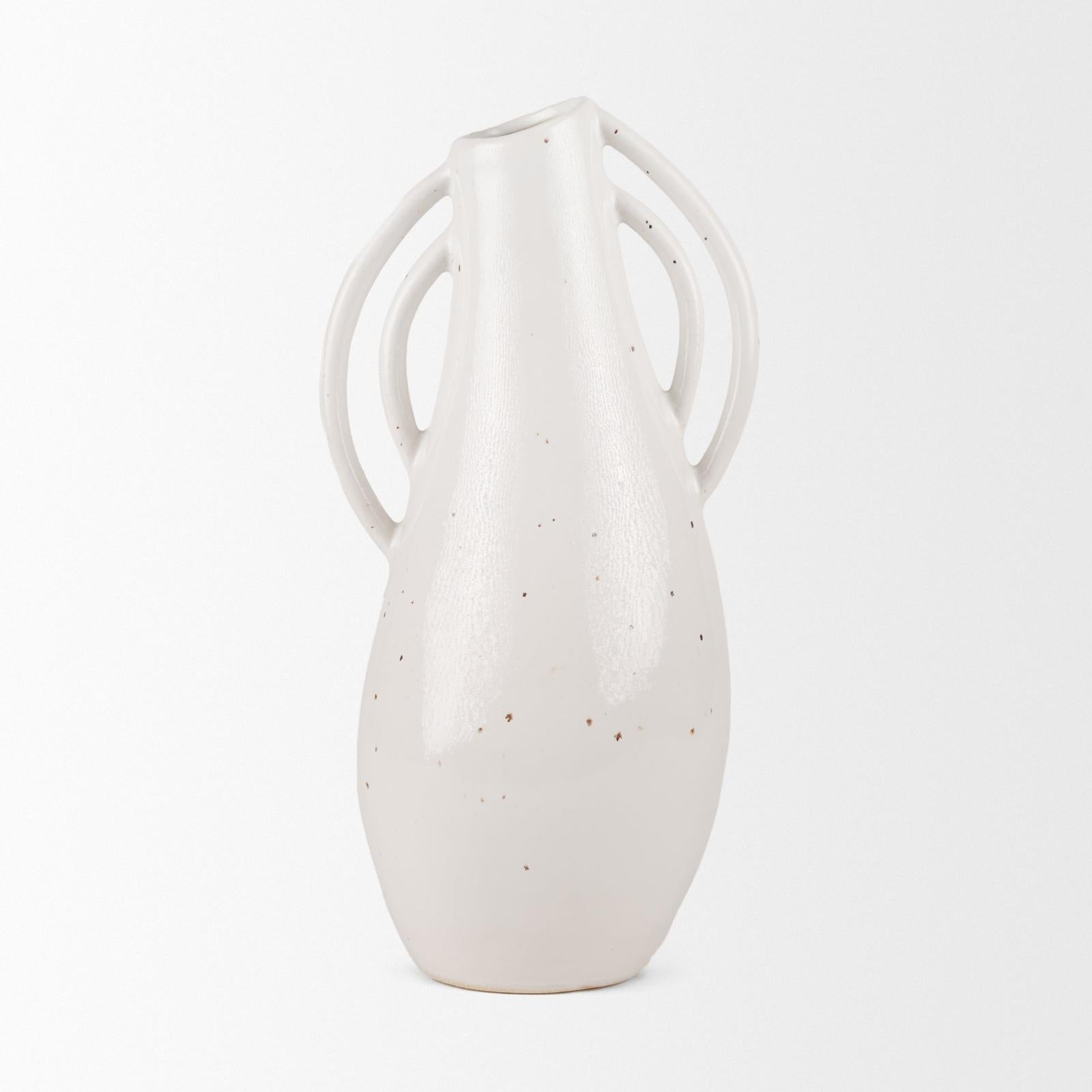Mercana Urvi Off White Speckled Asymmetrical Ceramic Vase