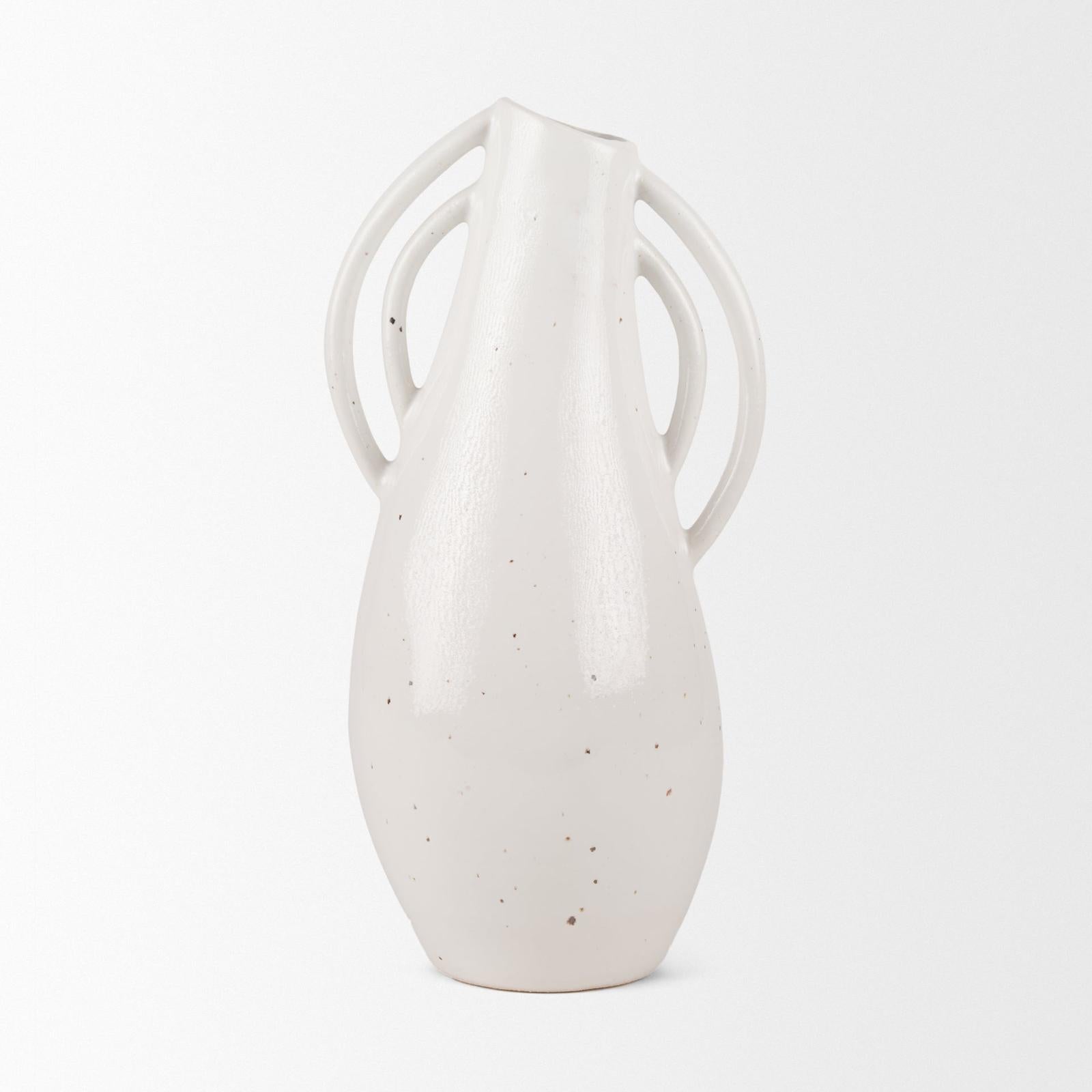 Mercana Urvi Off White Speckled Asymmetrical Ceramic Vase