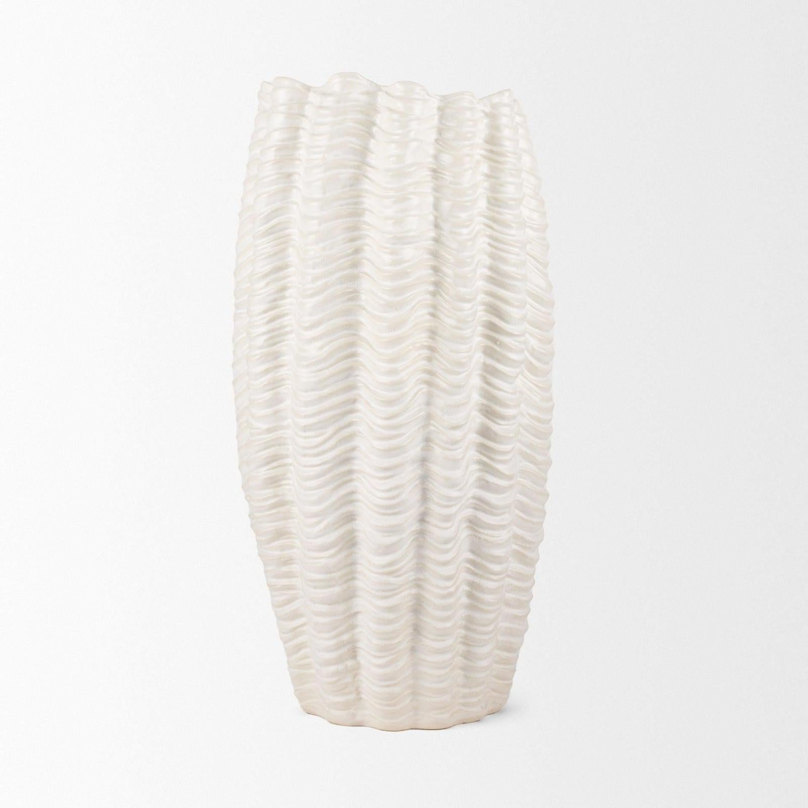 Mercana Velia Seashell Sculptural Cream Glazed Ceramic Vase Clearance