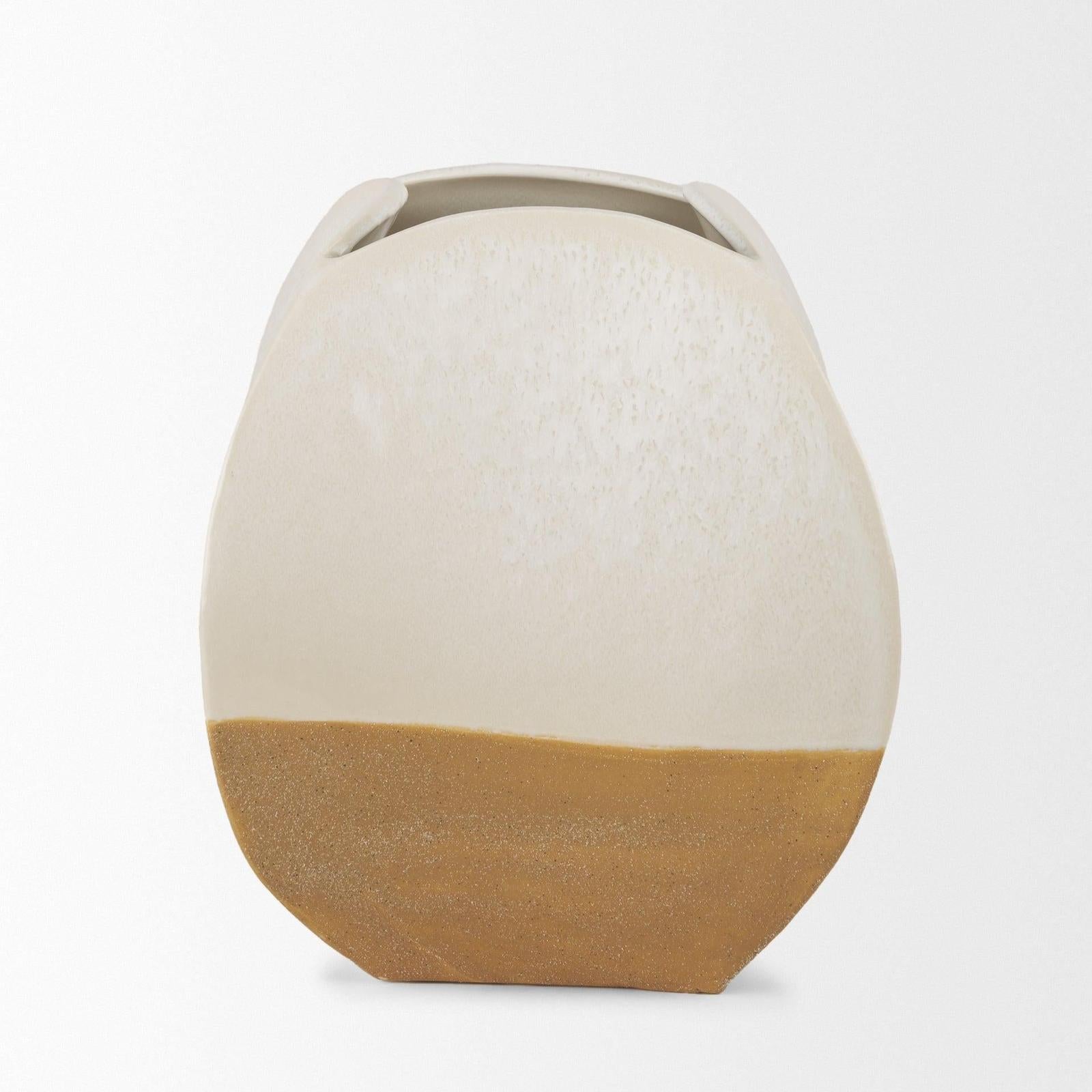 Mercana Vania Off White w/ Tan Textured Ceramic Vase