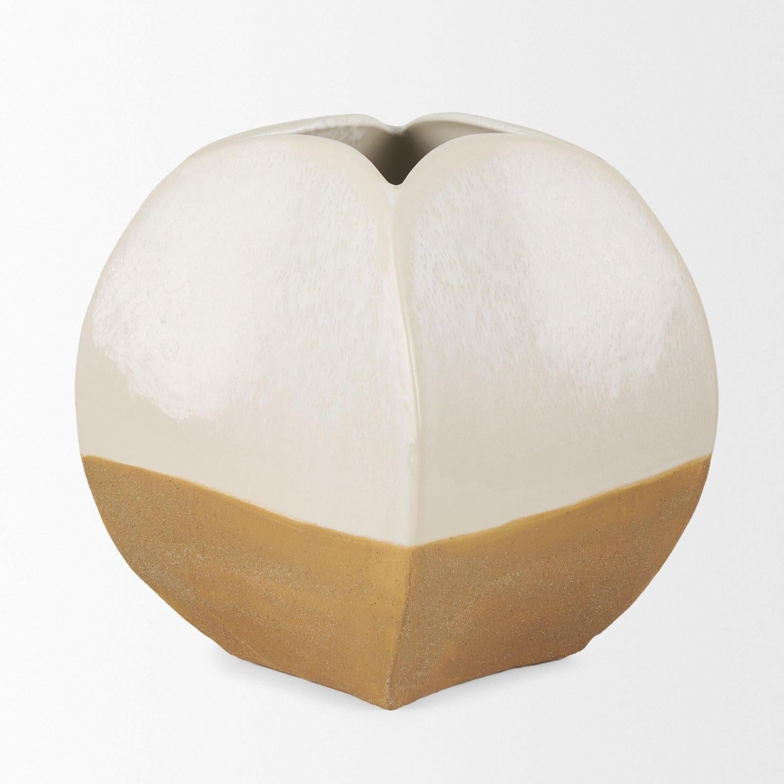 Mercana Vania Off White w/ Tan Textured Ceramic Vase