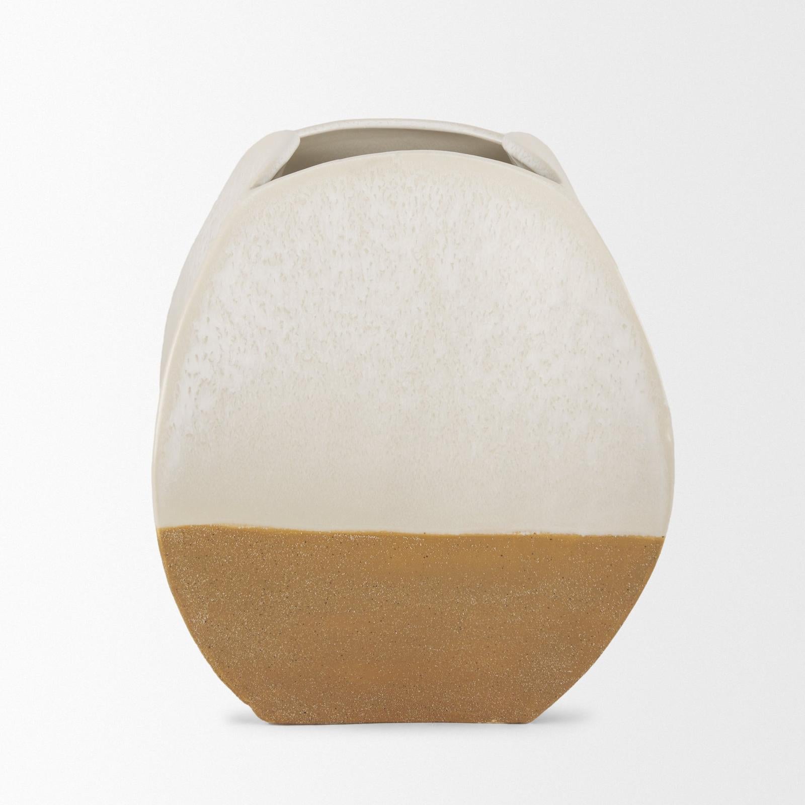 Mercana Vania Off White w/ Tan Textured Ceramic Vase