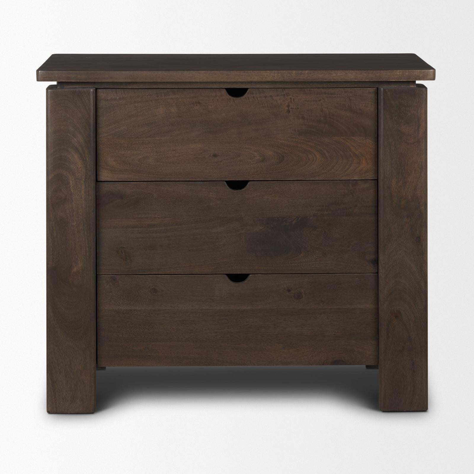 Mercana Wallen Solid Dark Brown Wood 3 Drawer Accent Cabinet