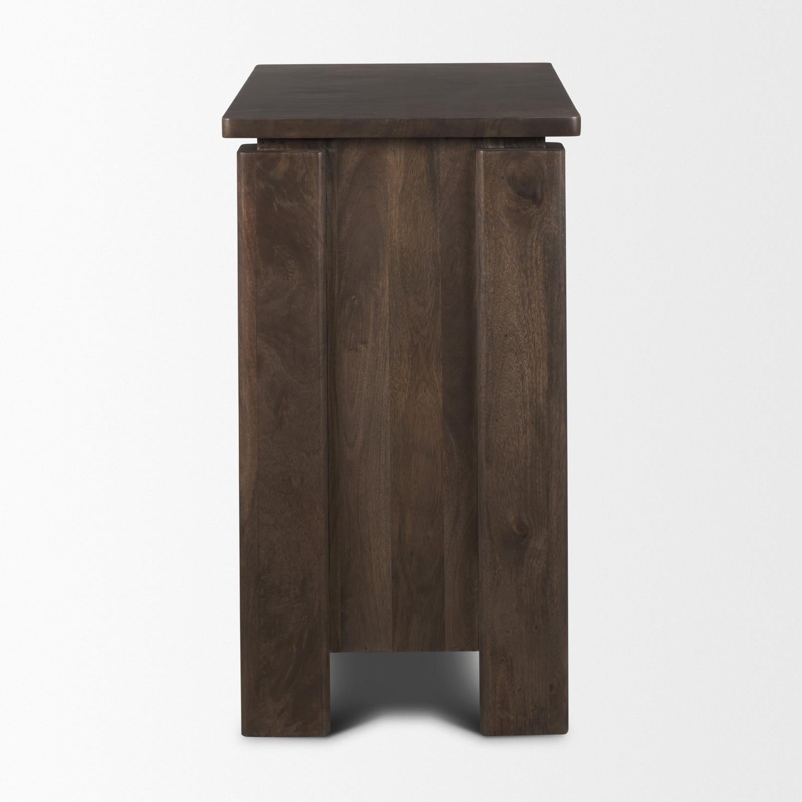 Mercana Wallen Solid Dark Brown Wood 3 Drawer Accent Cabinet