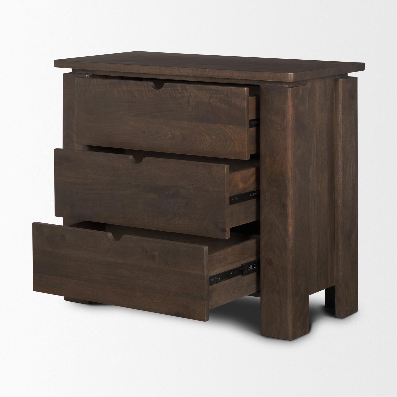 Mercana Wallen Solid Dark Brown Wood 3 Drawer Accent Cabinet