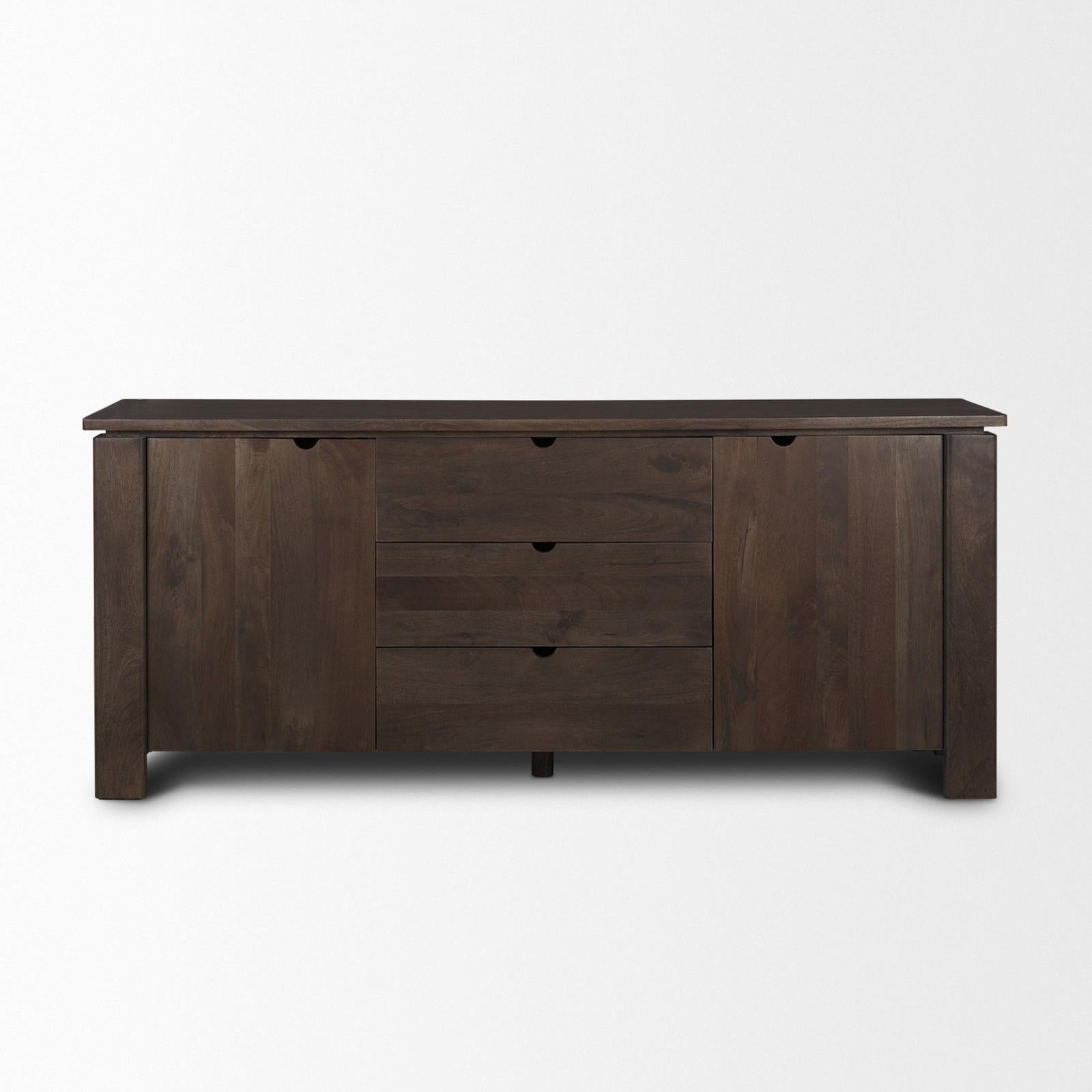 Mercana Wallen 2 Door Solid Dark Brown Wood w/ 3 Drawers Sideboard