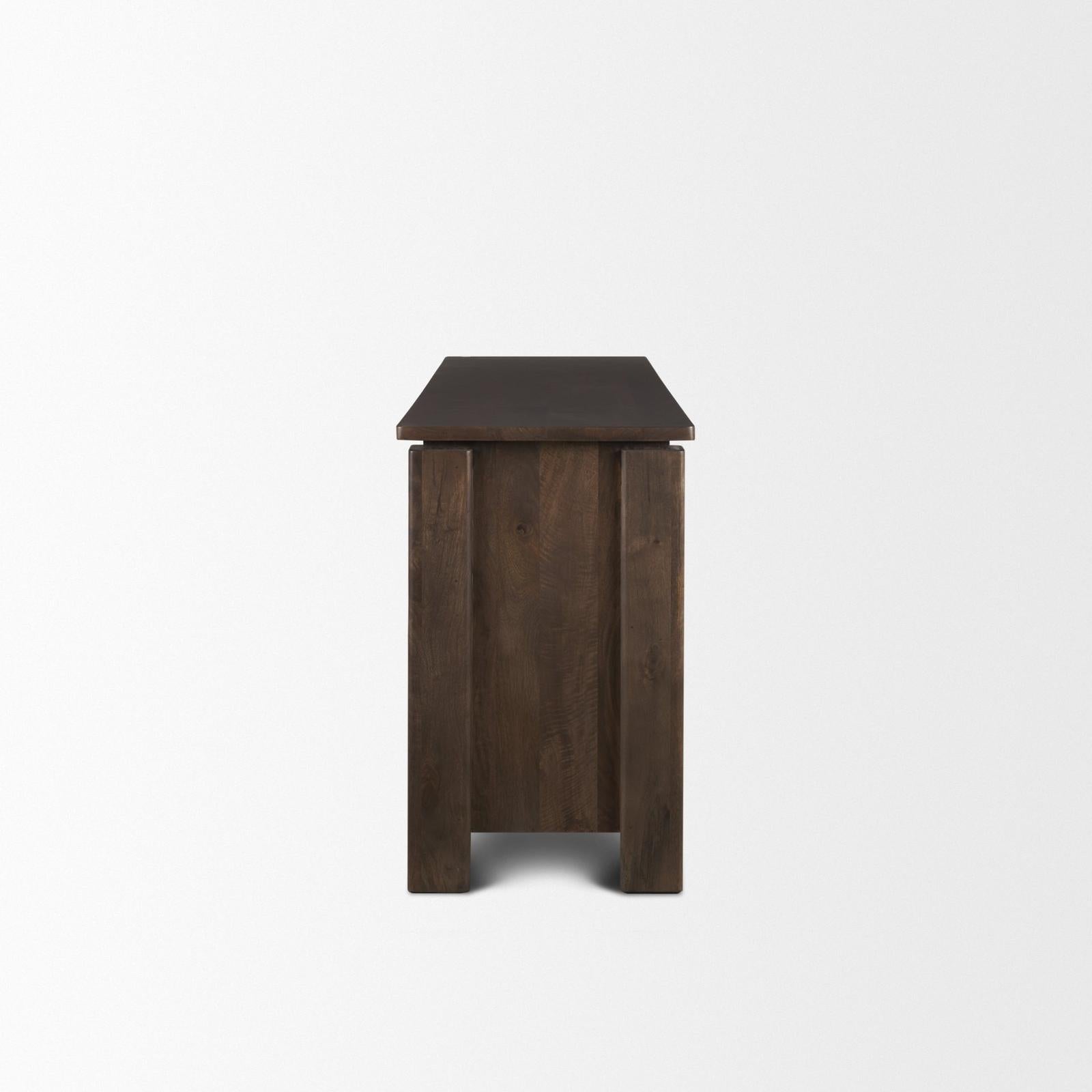 Mercana Wallen 2 Door Solid Dark Brown Wood w/ 3 Drawers Sideboard