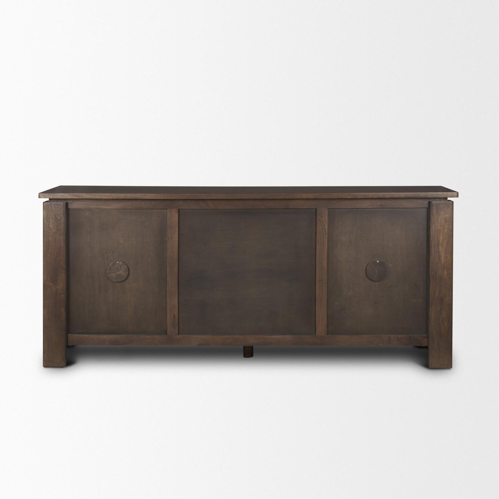 Mercana Wallen 2 Door Solid Dark Brown Wood w/ 3 Drawers Sideboard