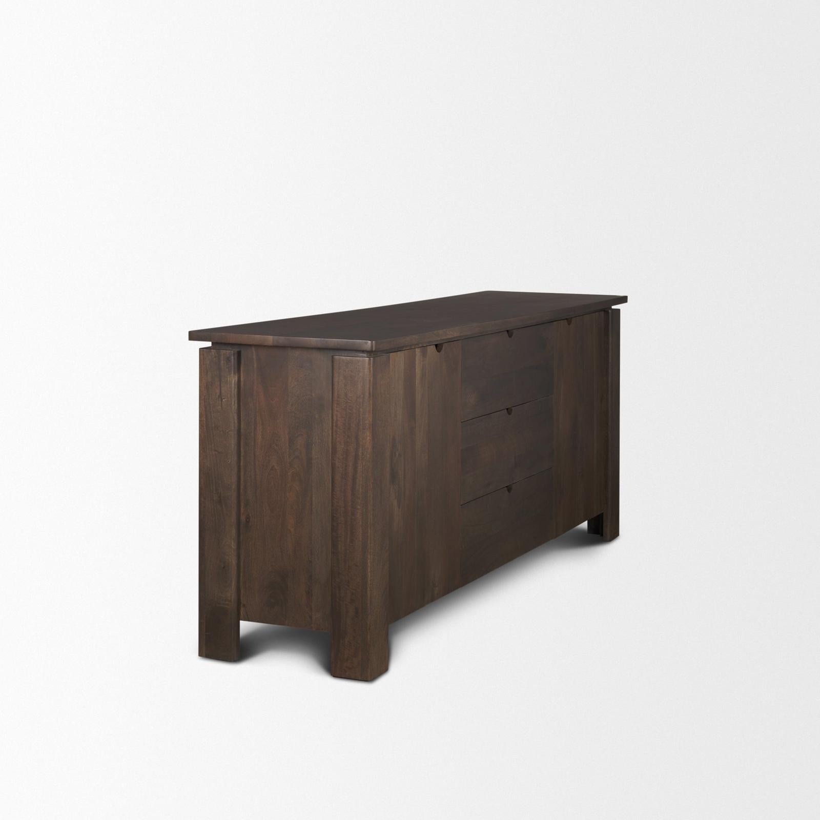 Mercana Wallen 2 Door Solid Dark Brown Wood w/ 3 Drawers Sideboard