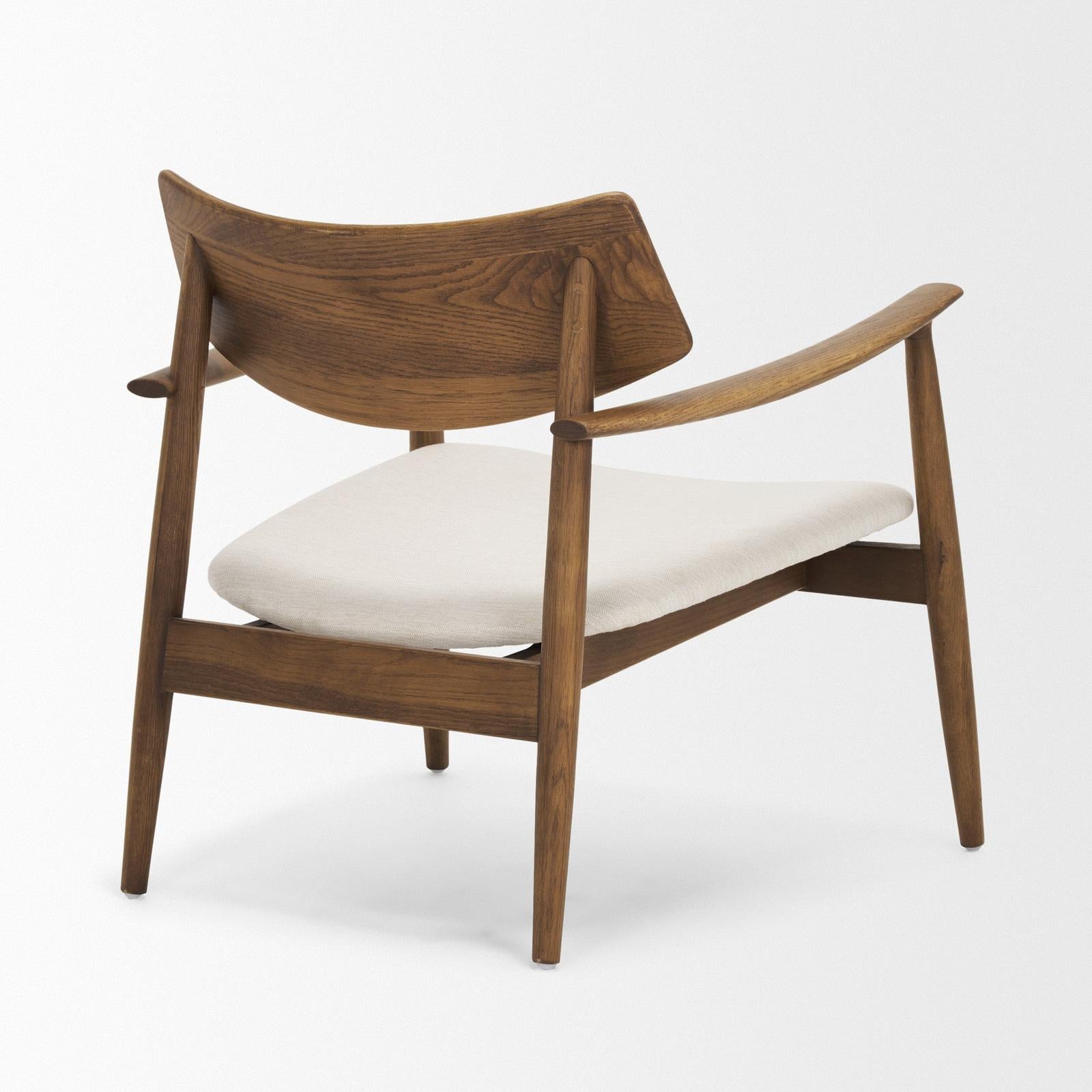 Mercana Haggen Oak Wood w/ Cream Fabric Accent Chair Clearance