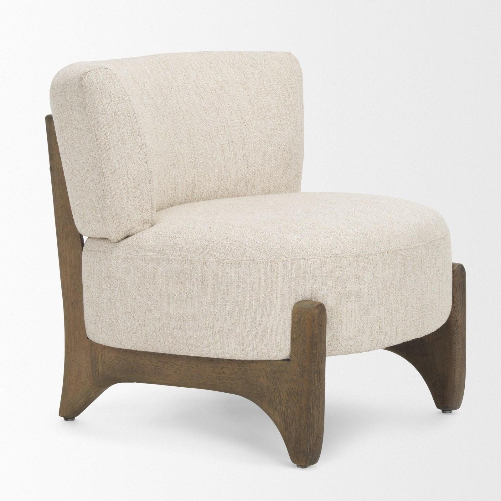 Mercana Vyra Dark Brown Wood w/ Cream Fabric Accent Chair Clearance