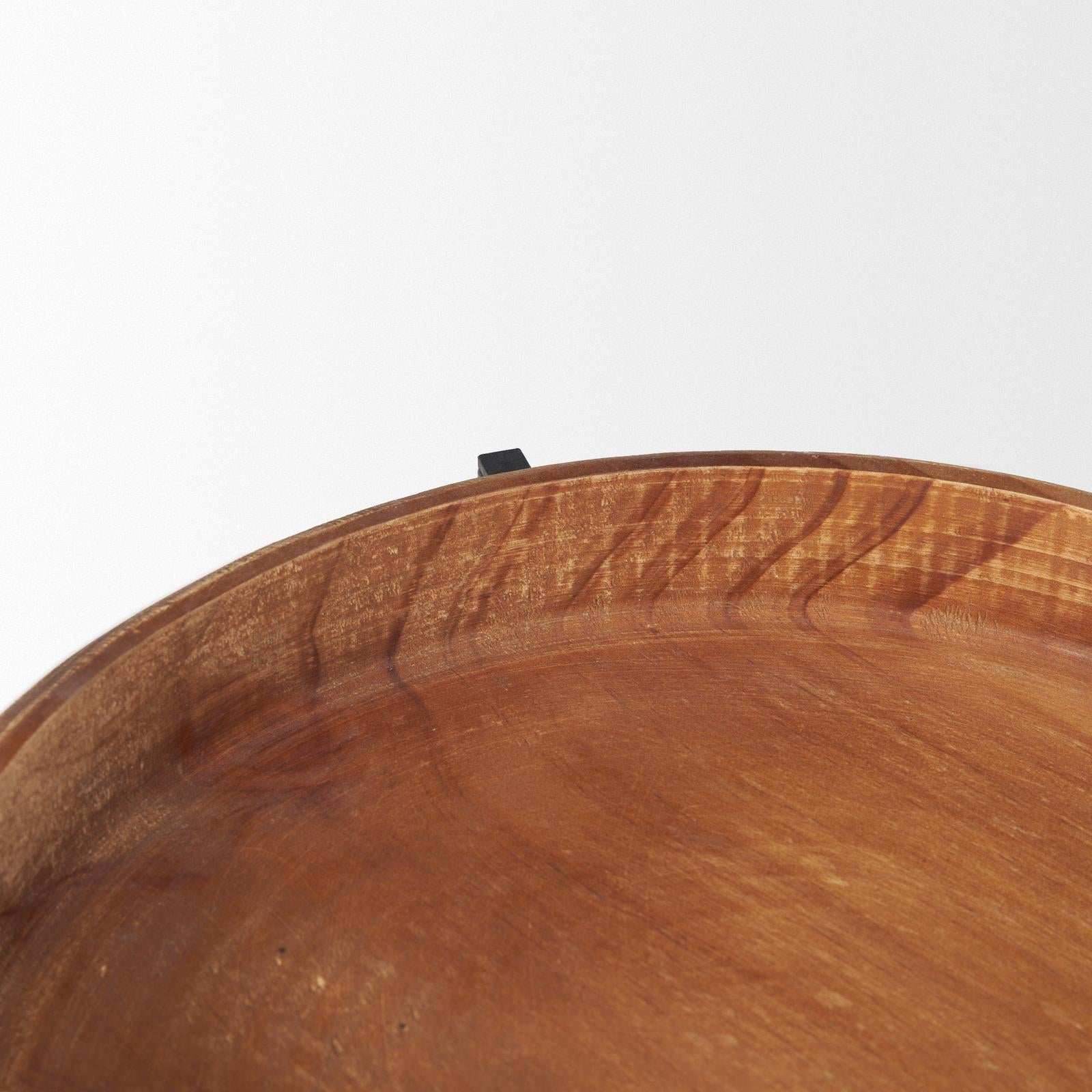 Mercana Wally Round Medium Brown Wood w/ Matte Black Metal Stand Trays