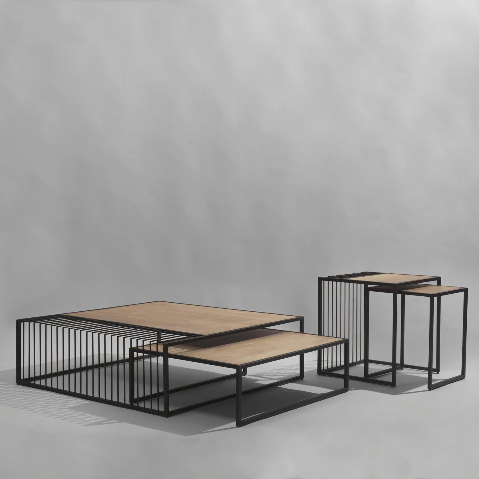Mercana Miles Black Metal w/ Light Wood Nesting Coffee Table